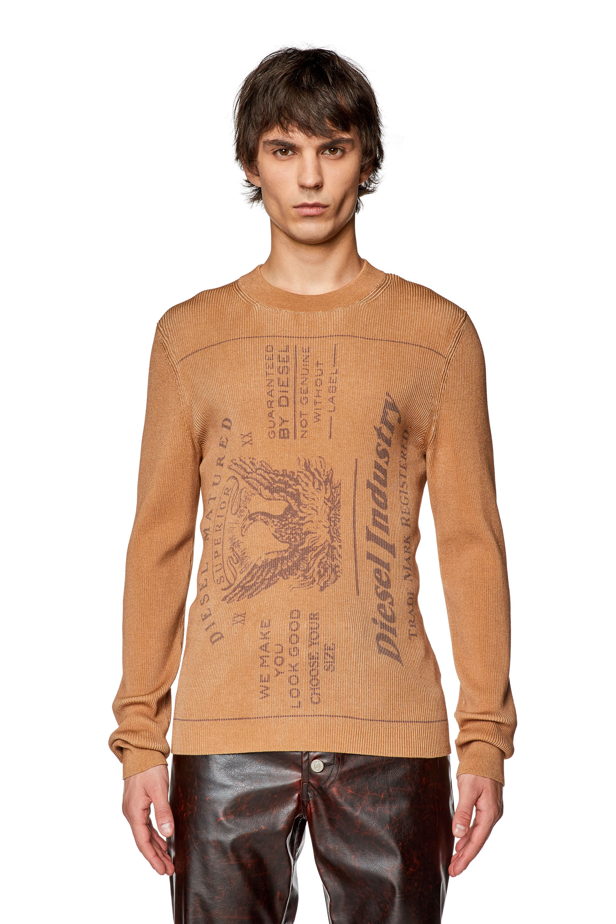 Diesel - K-IOS, Male's Knit top with jacron patch print in Light Brown - 3
