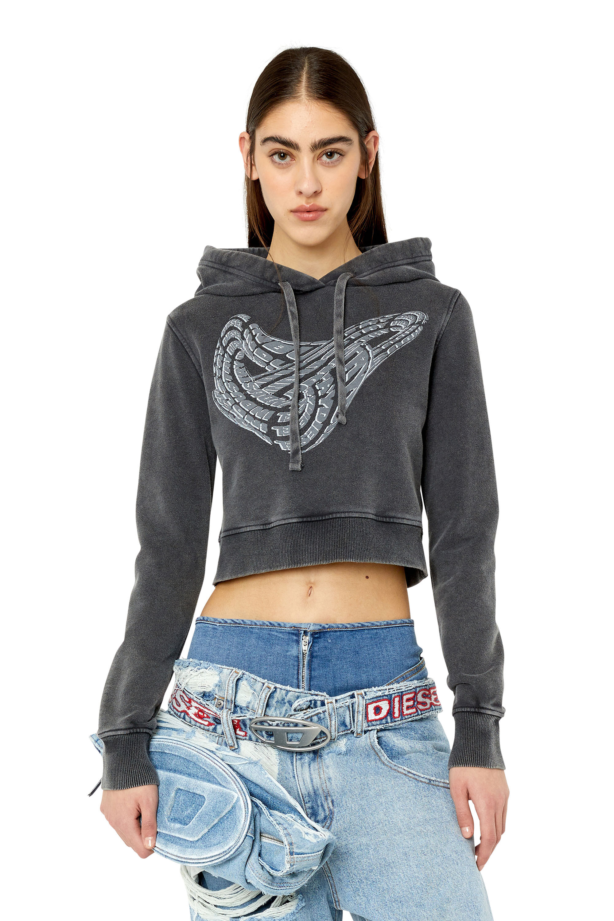 Diesel - F-SLIMMY-HOOD-G1, Female's Hoodie with torus logo print in Black - 3