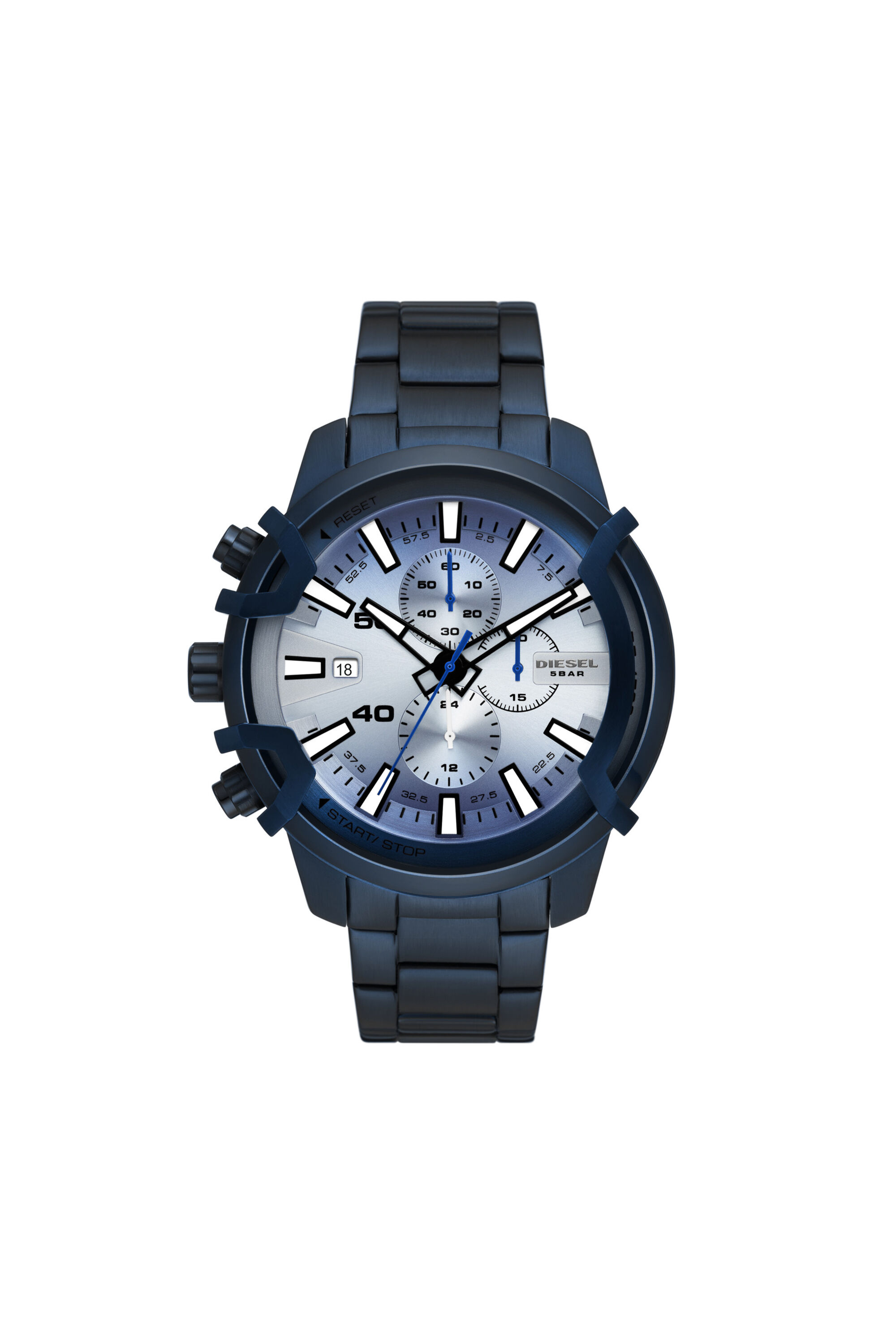 Diesel - DZ4596, Male's Griffed chronograph blue-tone stainless steel watch in Blue - 1