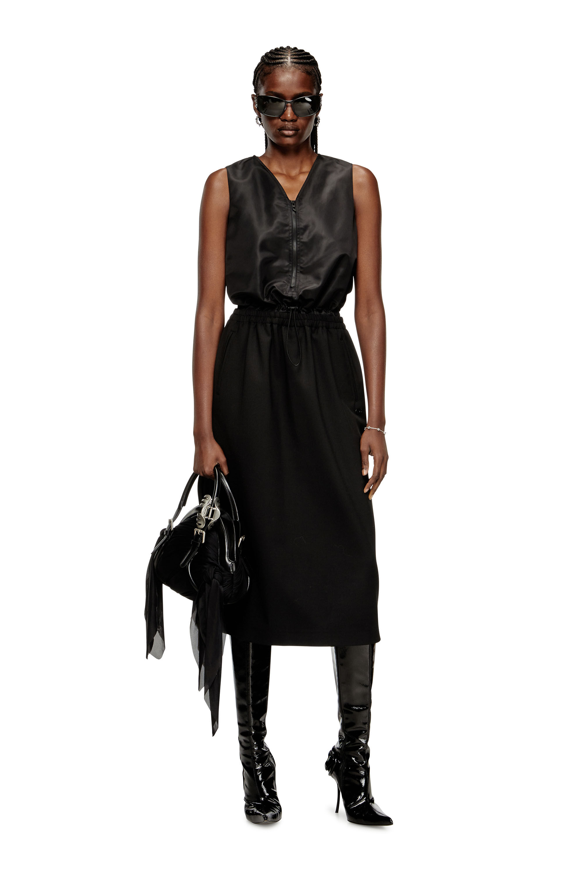 Diesel - D-RUID-R2, Woman's Midi dress with wool skirt in Black - 1