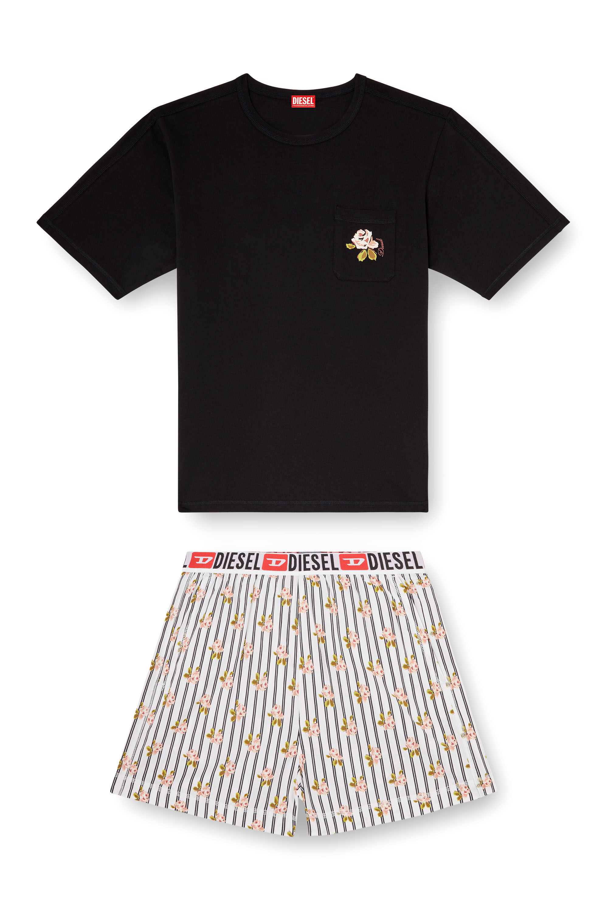 Diesel - KIT-JACK-D-CORE, Man's Cotton pajama set with printed shorts in Multicolor/Black - 4