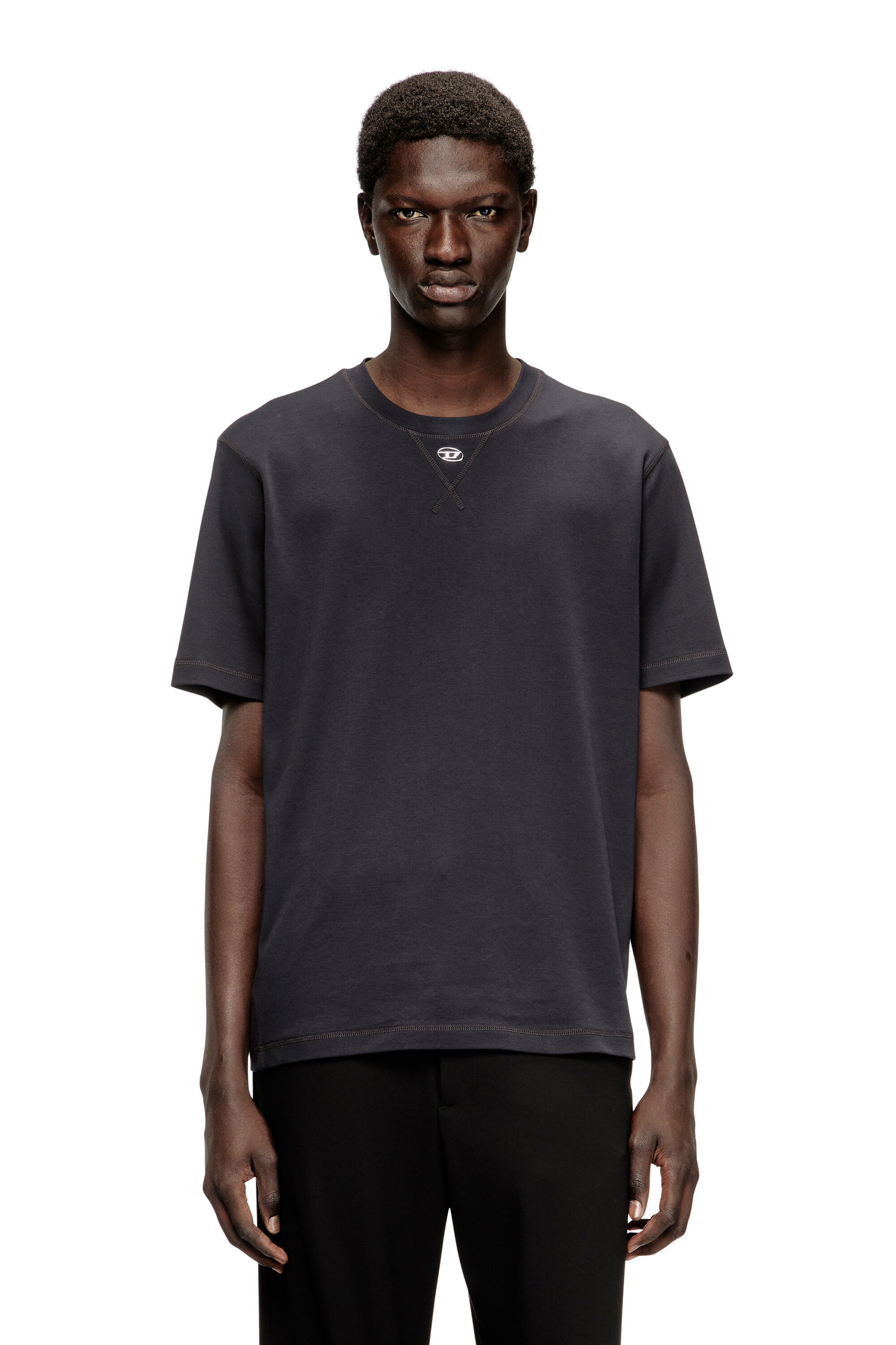 Men's Regular T-shirt with crew neck and Oval D | Grey | Diesel