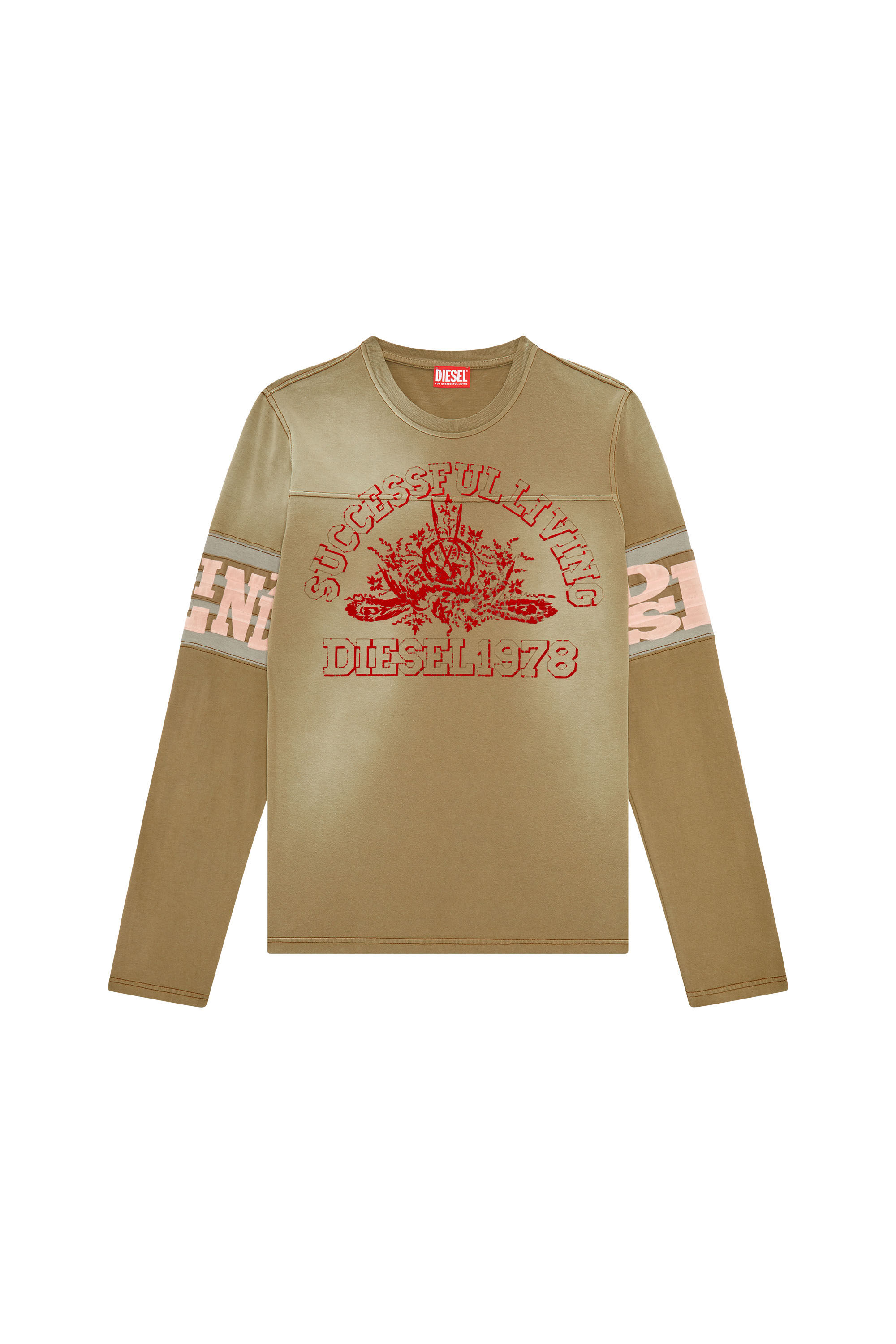 Diesel - T-JU-LS, T-shirt à manches longues avec logo floqué Homme in Marron - 2