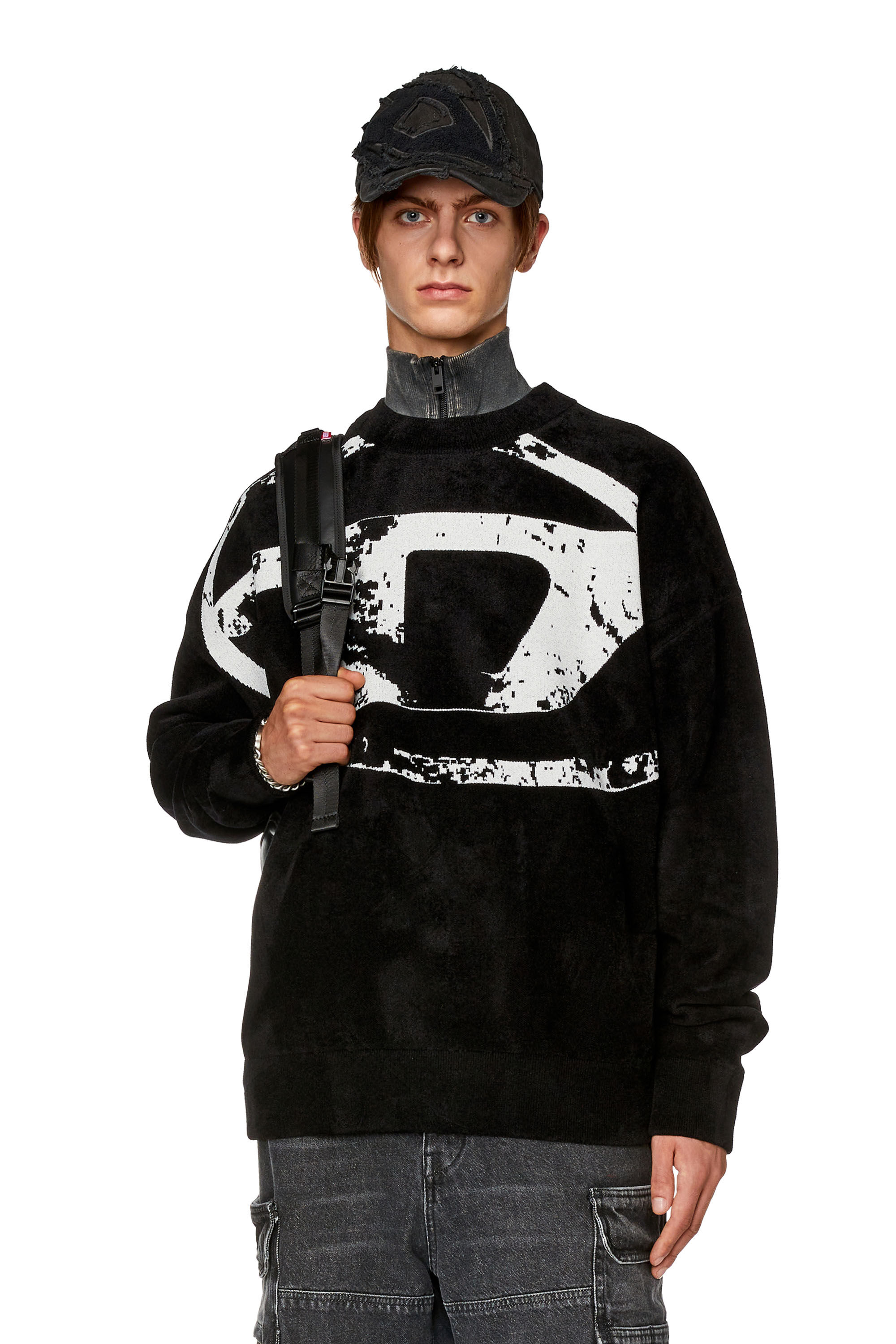 Men's Sweatshirt with distressed oval D | Black | Diesel