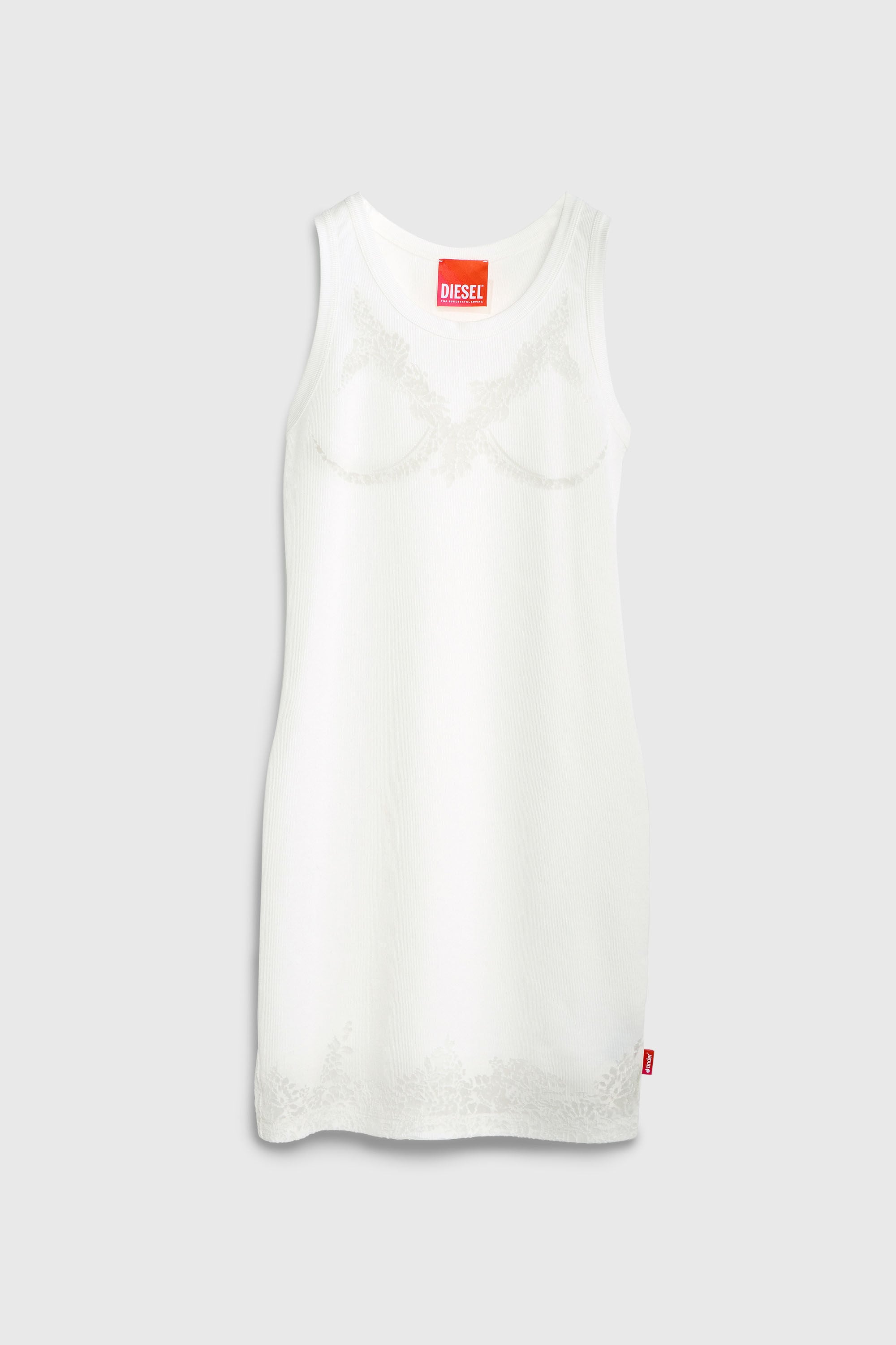 Women's Mini tank dress with devoré lace effect | White | Diesel