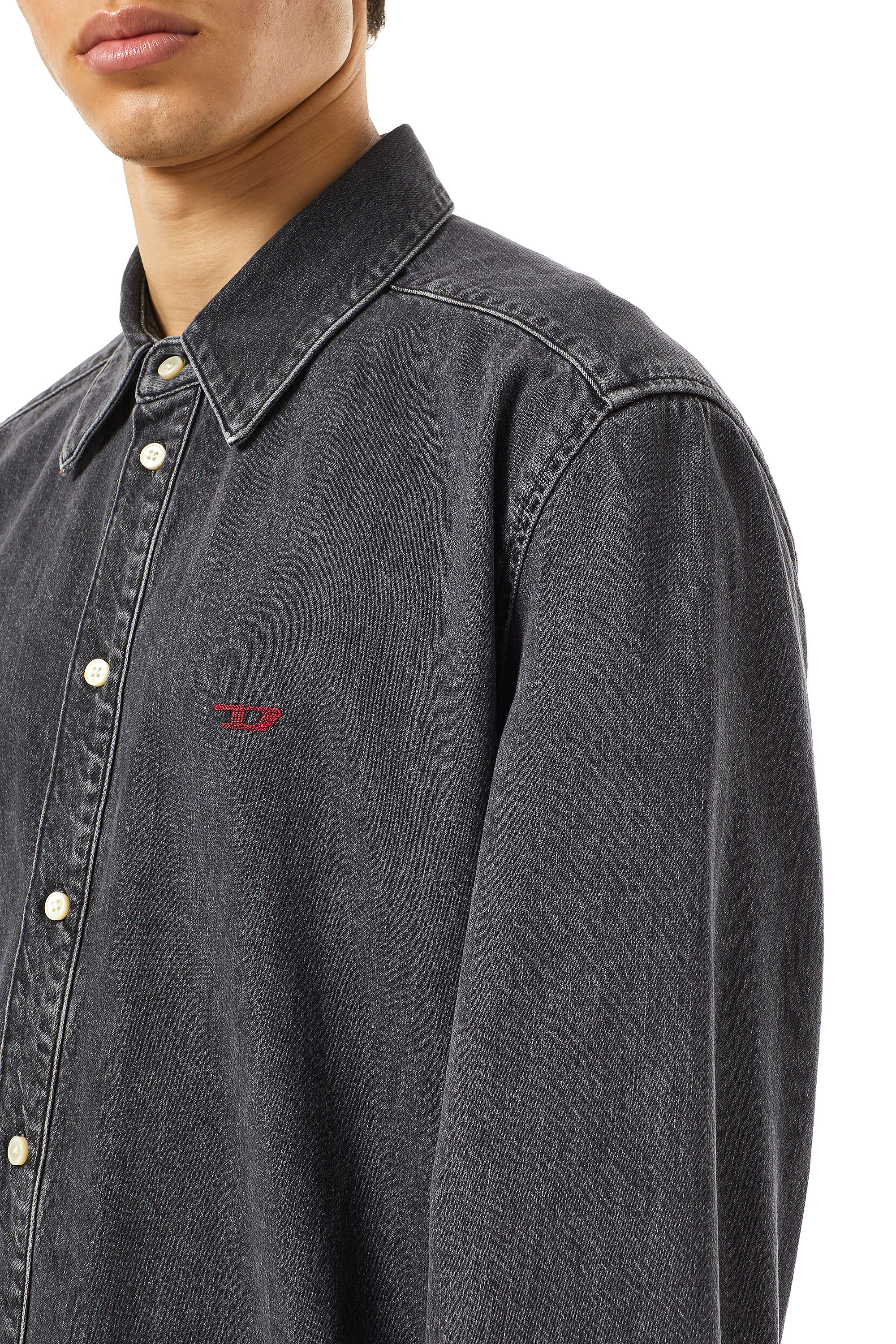 Diesel - D-SIMPLY BASIC SHIRT, Male's Shirt in denim in Black/Dark Grey - 4