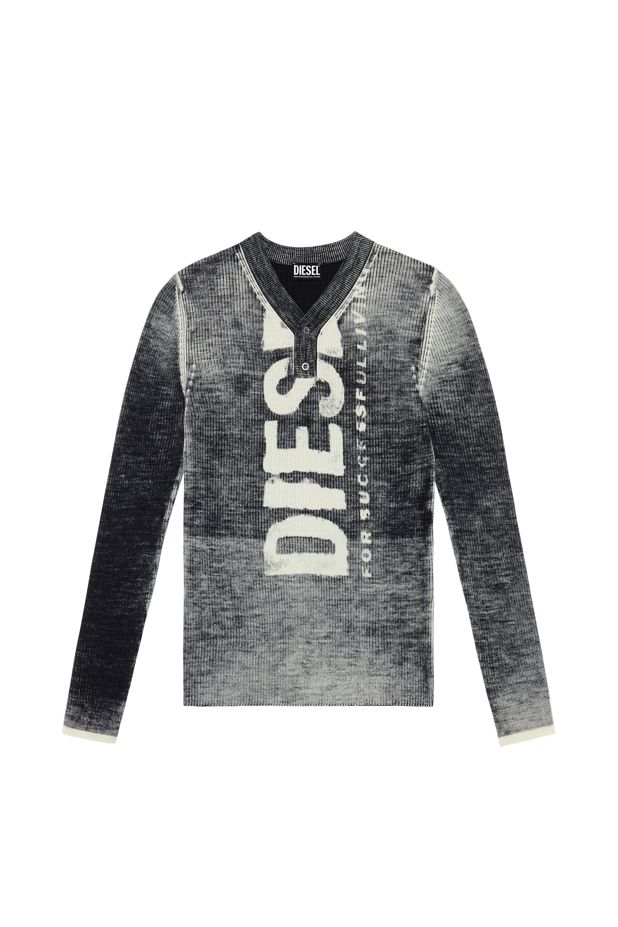 Diesel - K-ATULLUS, Male's Printed wool jumper with logo in Black - 2