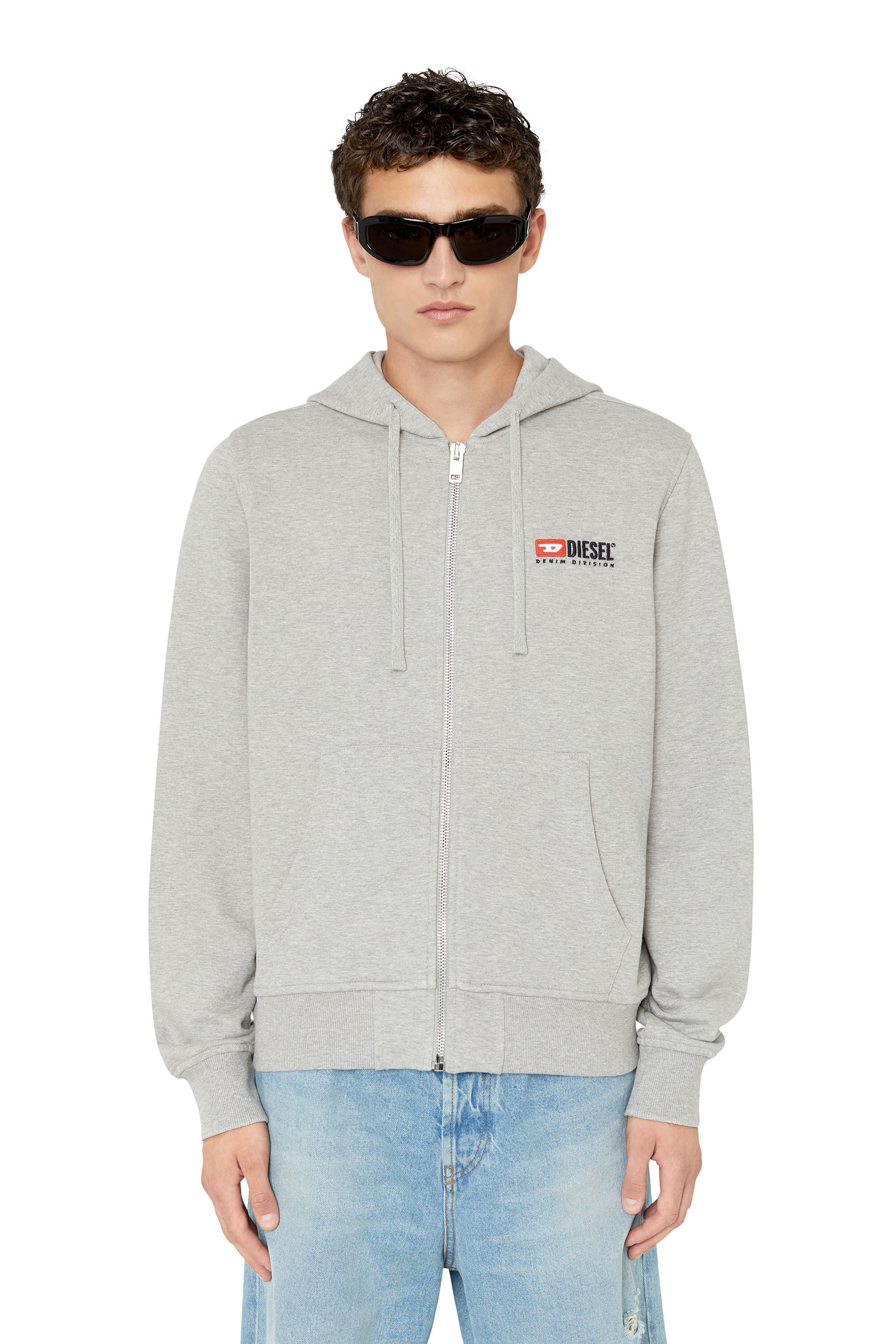 Diesel - S-GINN-HOOD-ZIP-DIV, Male's Denim Division zip-up hoodie in Light Grey - 3