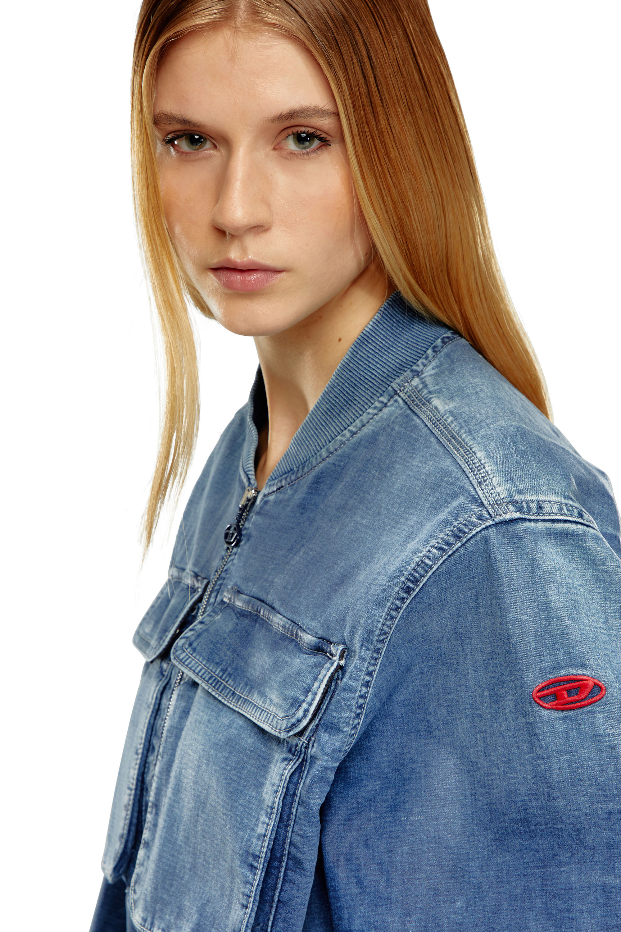Diesel - DE-KHLO-S TRACK, Female's Bomber jacket in coated Track Denim in Medium Blue - 4