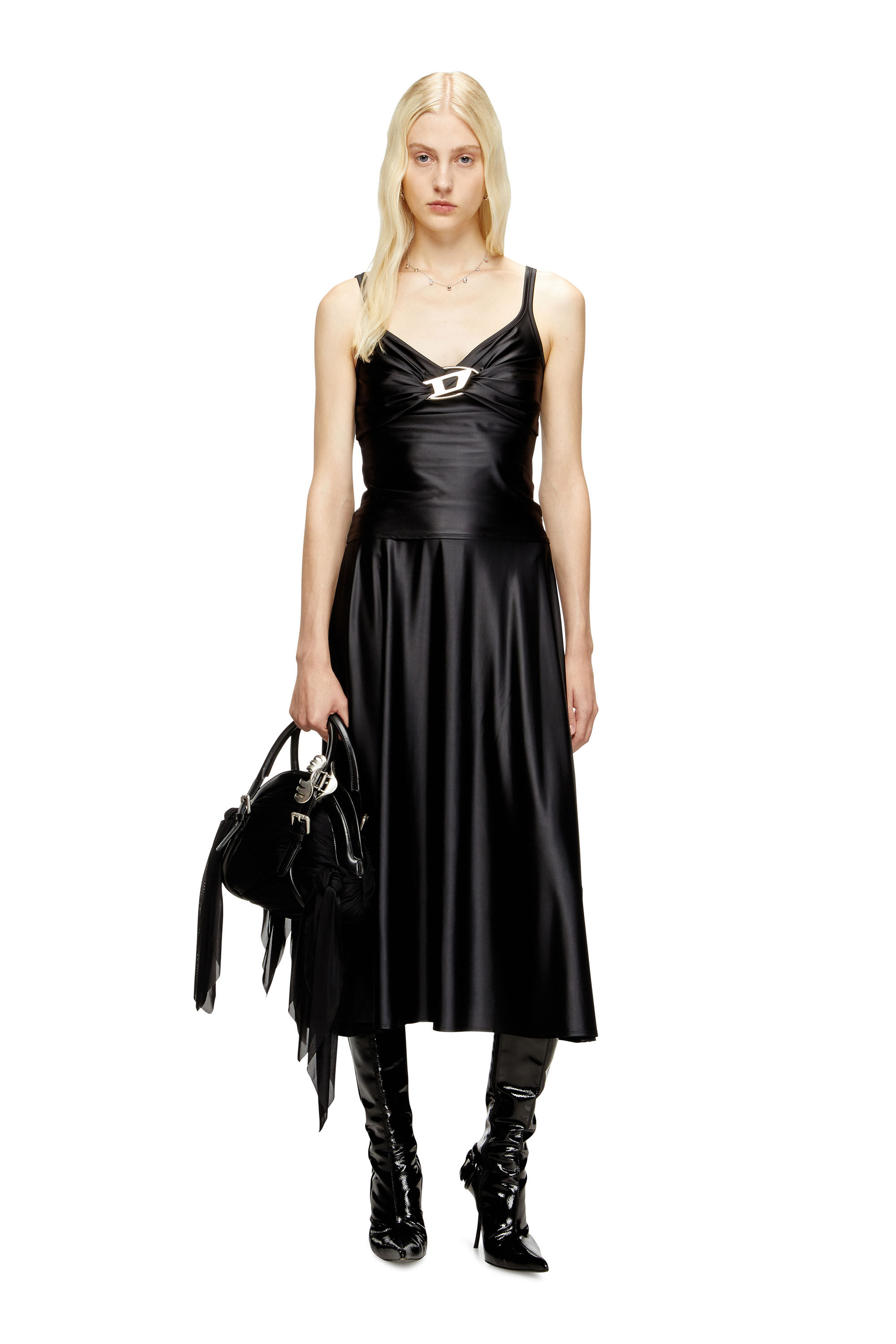 Diesel - T-AMAI, Female's Nylon jersey top with ruching in Black - 1