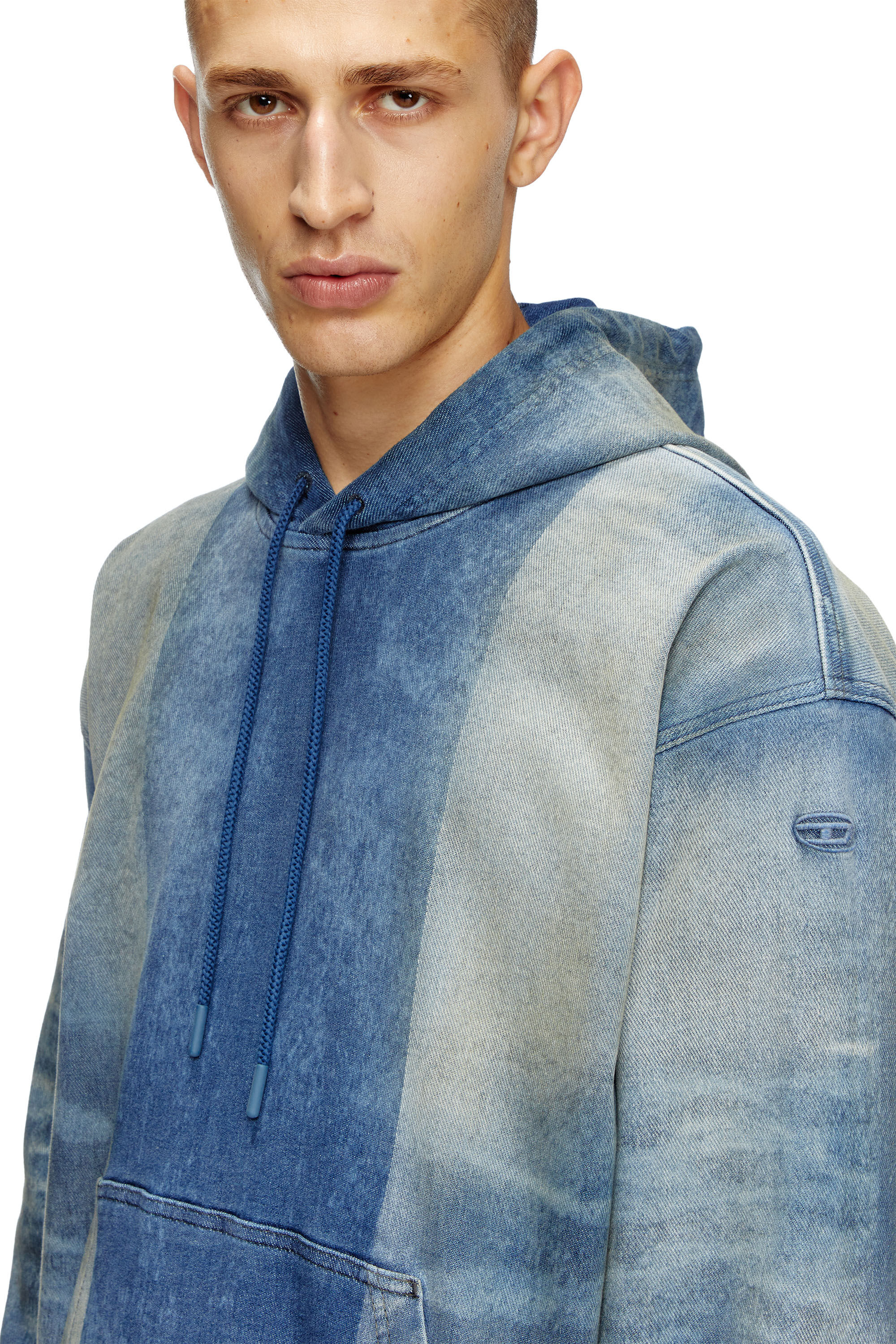Women's Hoodie in Track Denim with solarised folds | Blue | Diesel