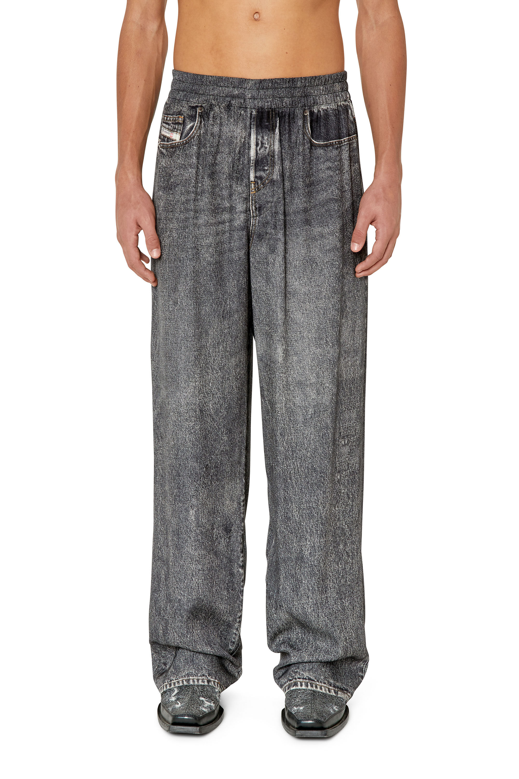 Diesel - P-FERGY-A, Male's Pants with trompe l'oeil denim print in Dark Grey - 3