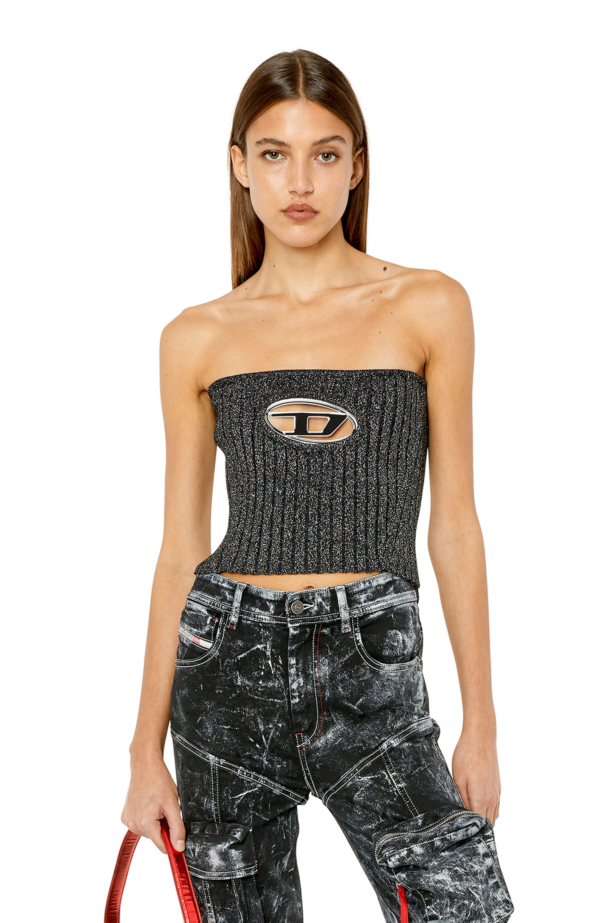 Diesel - M-CLARKSVILLE-LUREX, Top bandeau avec D découpe Femme in Noir - 3
