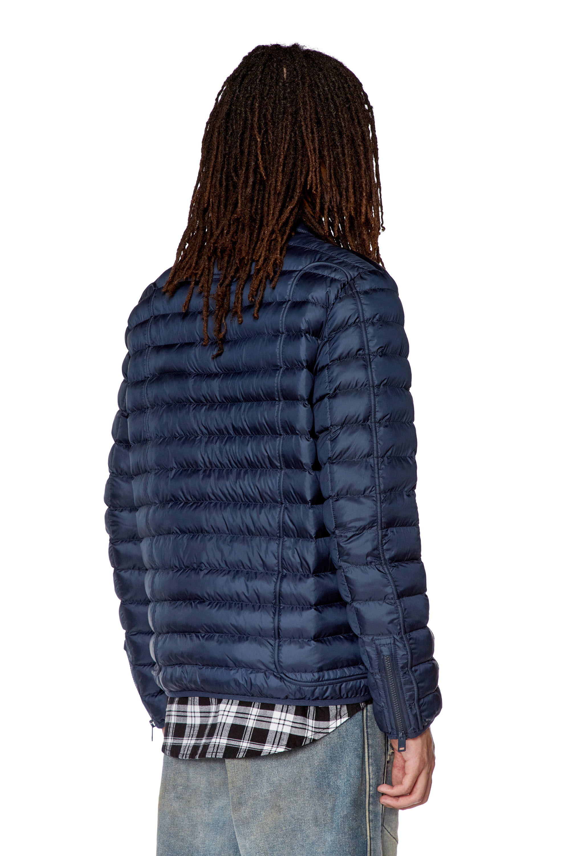 Diesel - W-HAWKYL, Male's Nylon puffer jacket with piping in Blue - 4