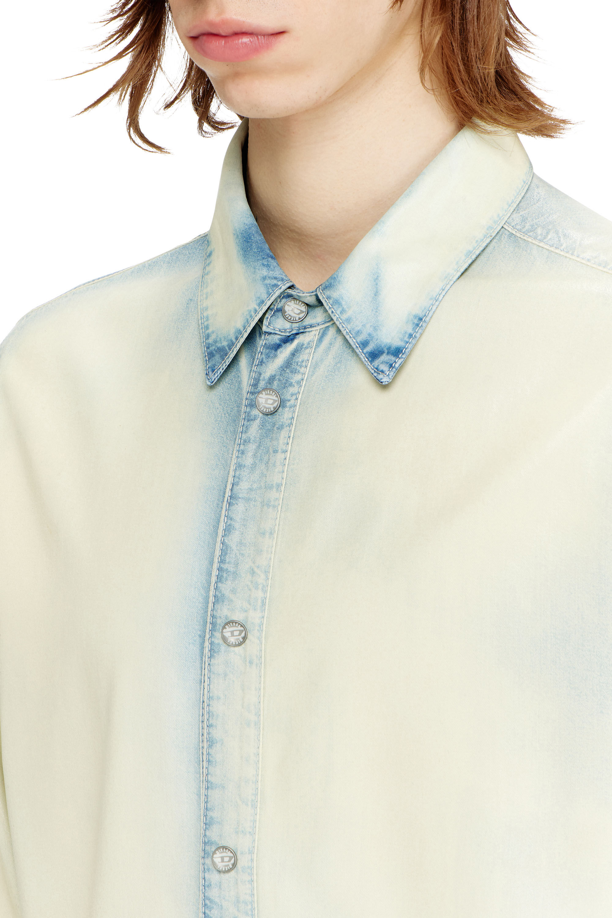 Diesel - D-SYNAR-FSI1, Male's Shirt in fluid X-Ray bleach denim in Blue/White - 4