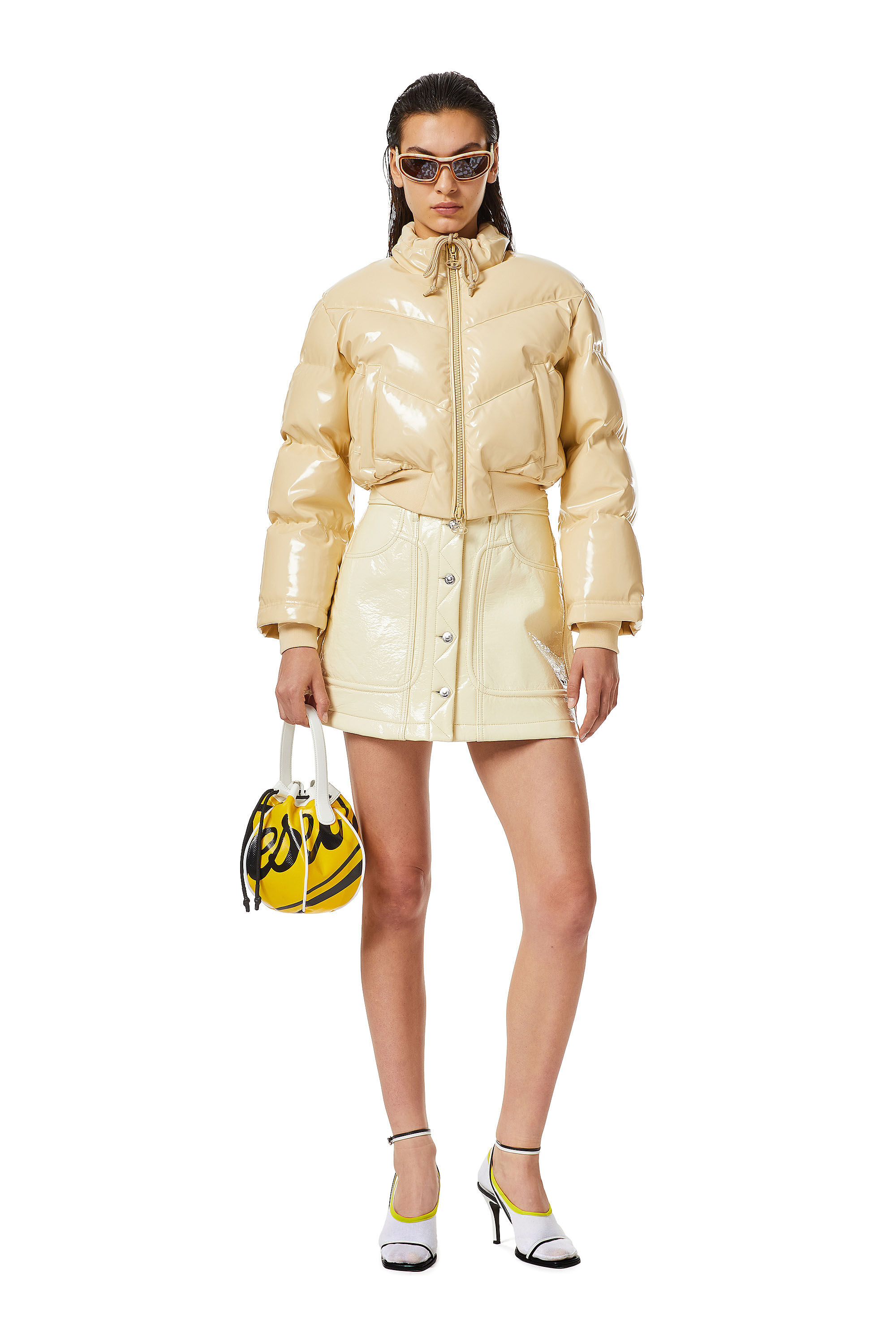 Diesel - W-CREMA, Female's Quilted-vinyl down bomber jacket in Beige - 1