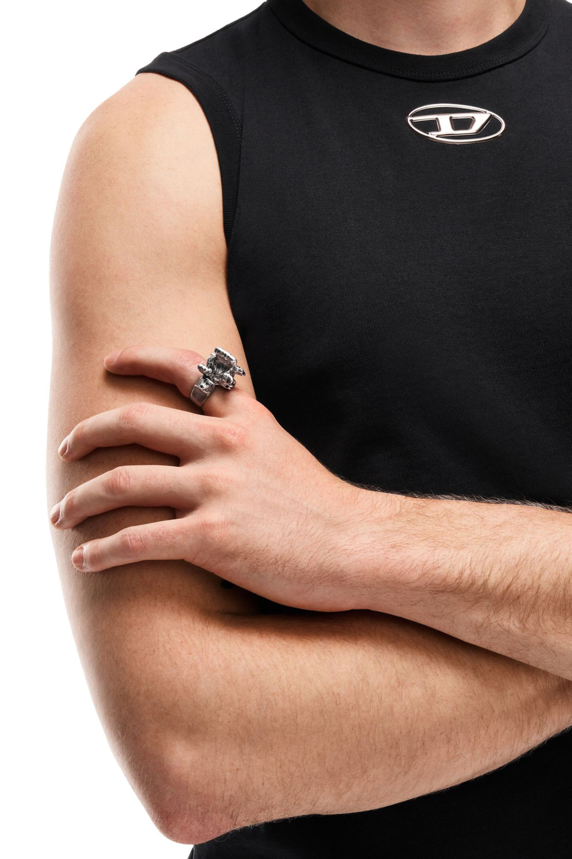Diesel - DX1708040 JEWELLERY, Anillo en tono plateado con detalle central Unisex in Gris - 5