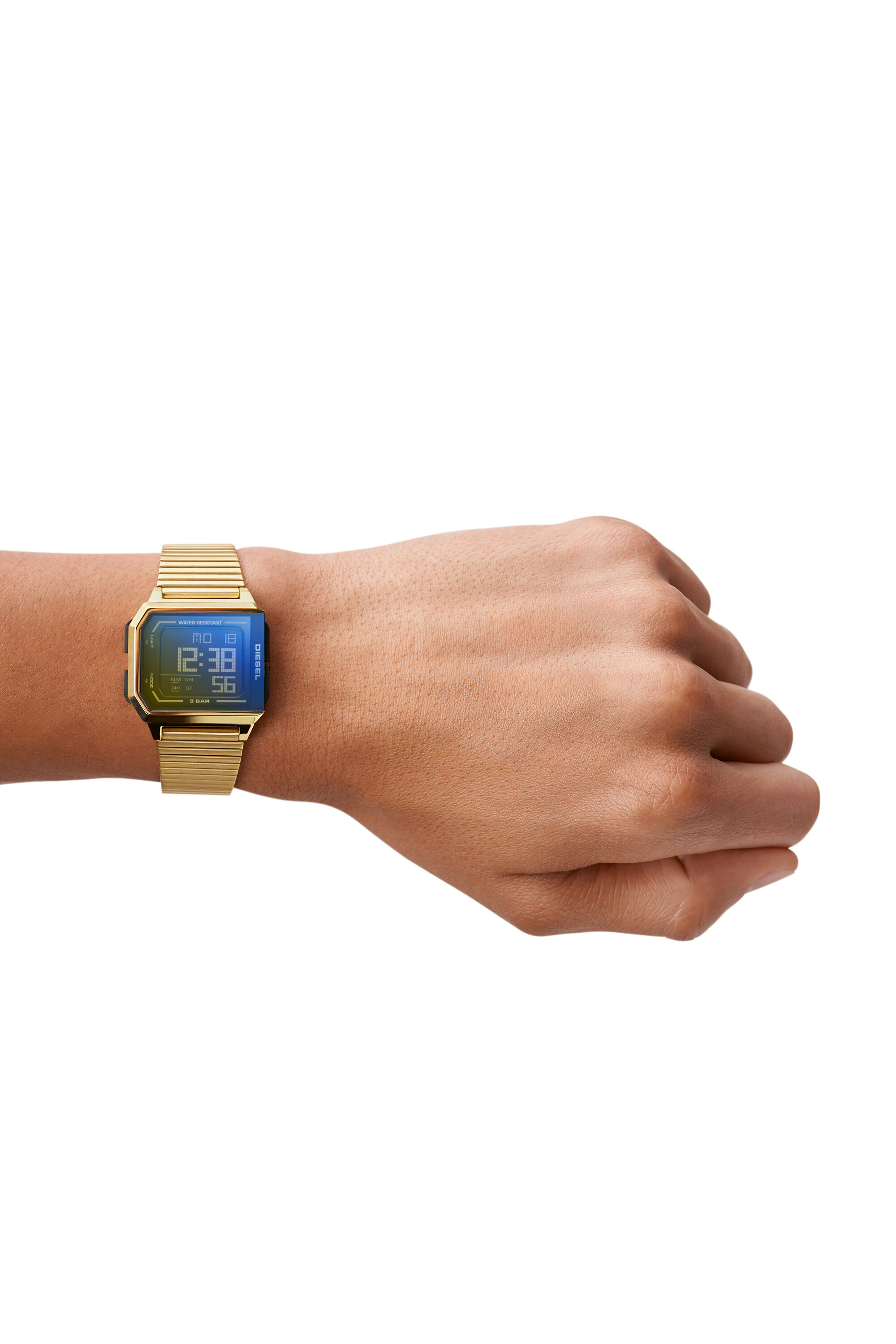 DZ1969: Chopped digital gold-tone stainless steel watch | Diesel