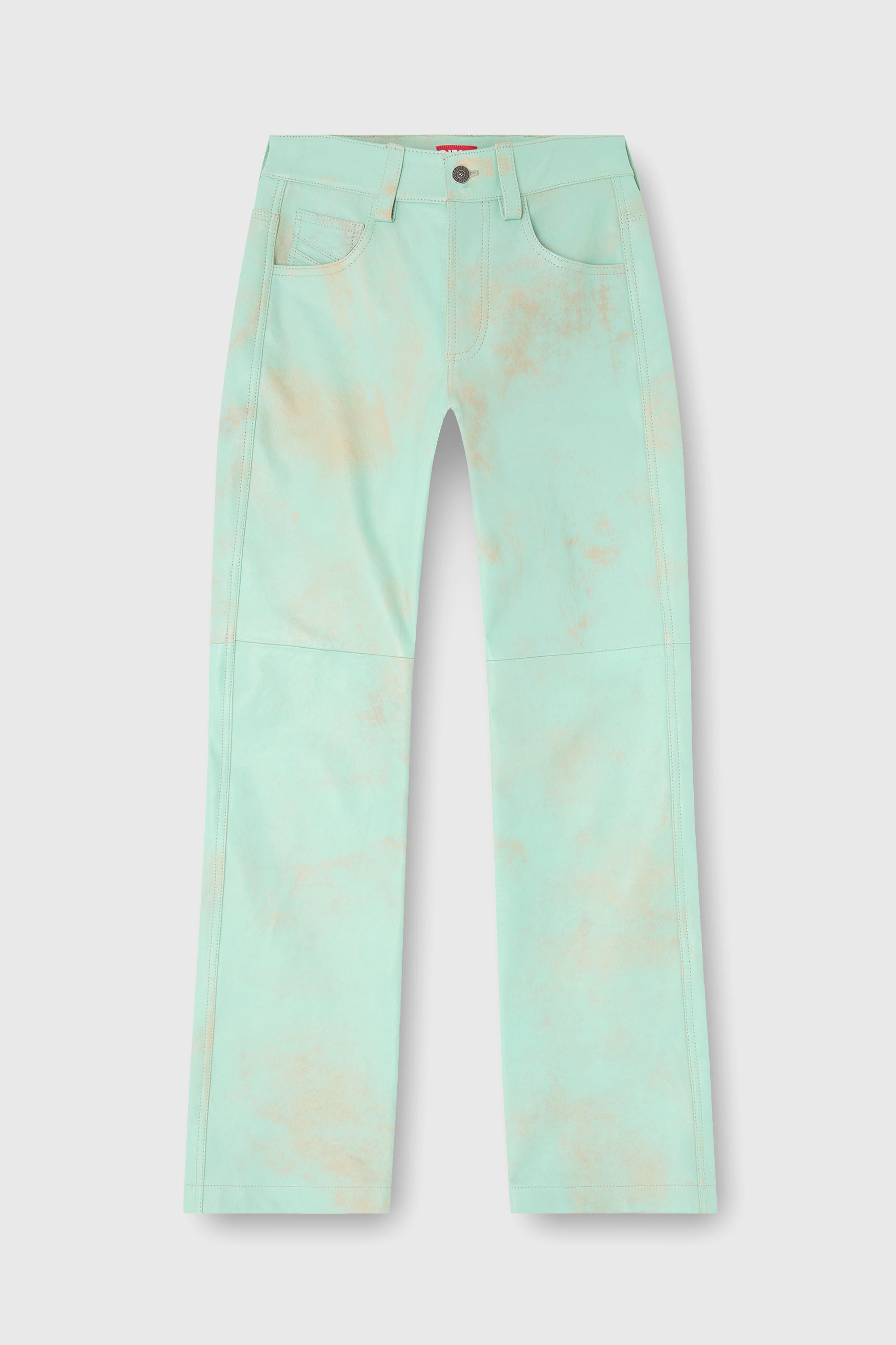 Diesel - L-POCKA, Female's Pants in treated leather in Water Green - 2