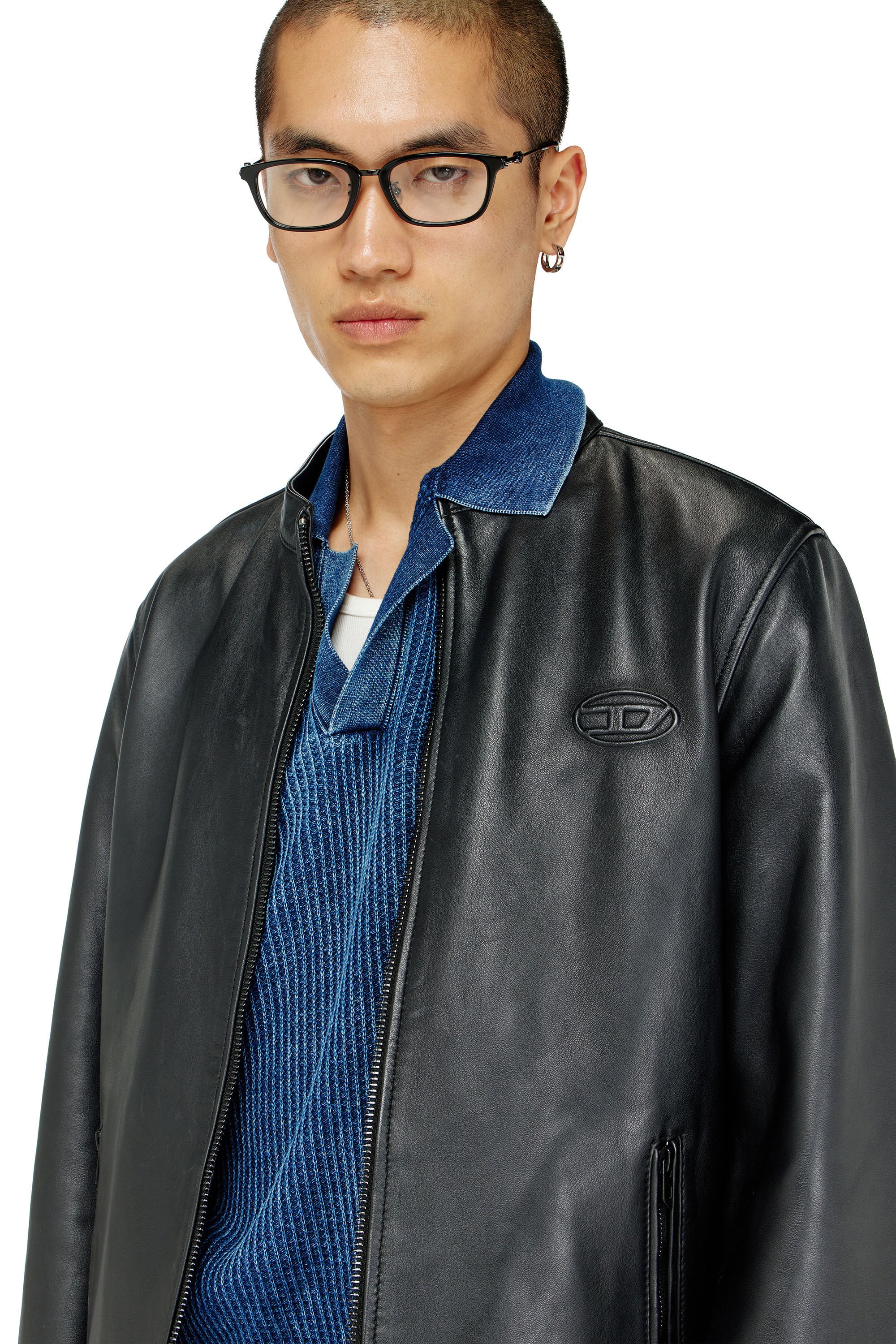 Diesel - L-TAD-WRD, Male's Biker jacket in waxed leather in Black - 4