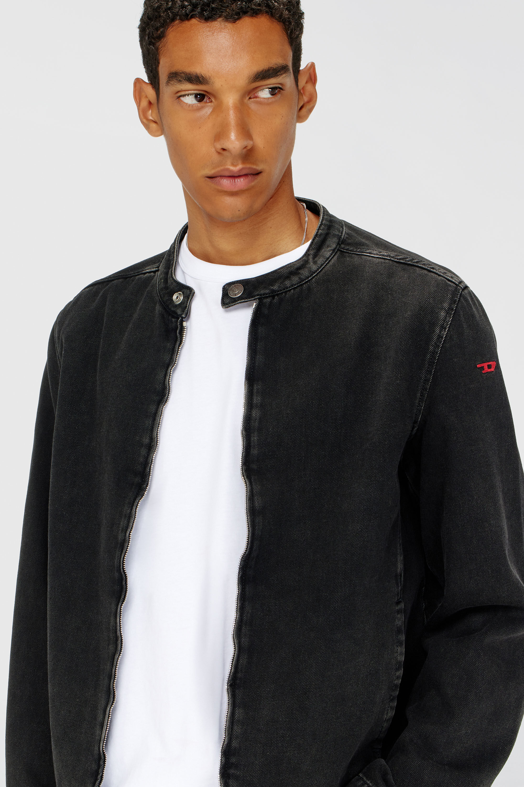 Men's Moto Racer jacket in clean-wash Denim | Black | Diesel