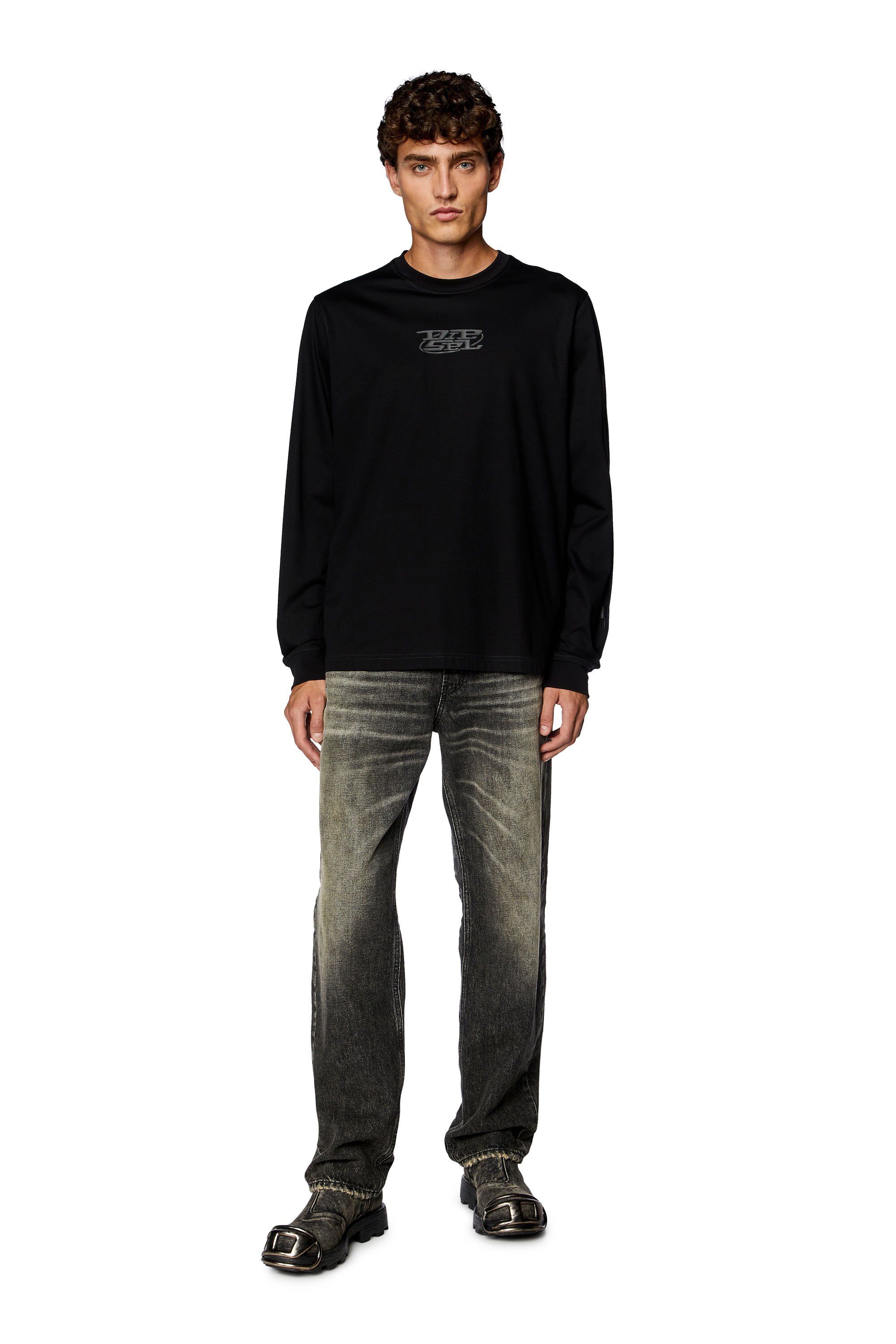 Diesel - T-MUST-LS-SLITS-N, T-shirt à manches longues avec imprimés à haute densité Homme in Noir - 1