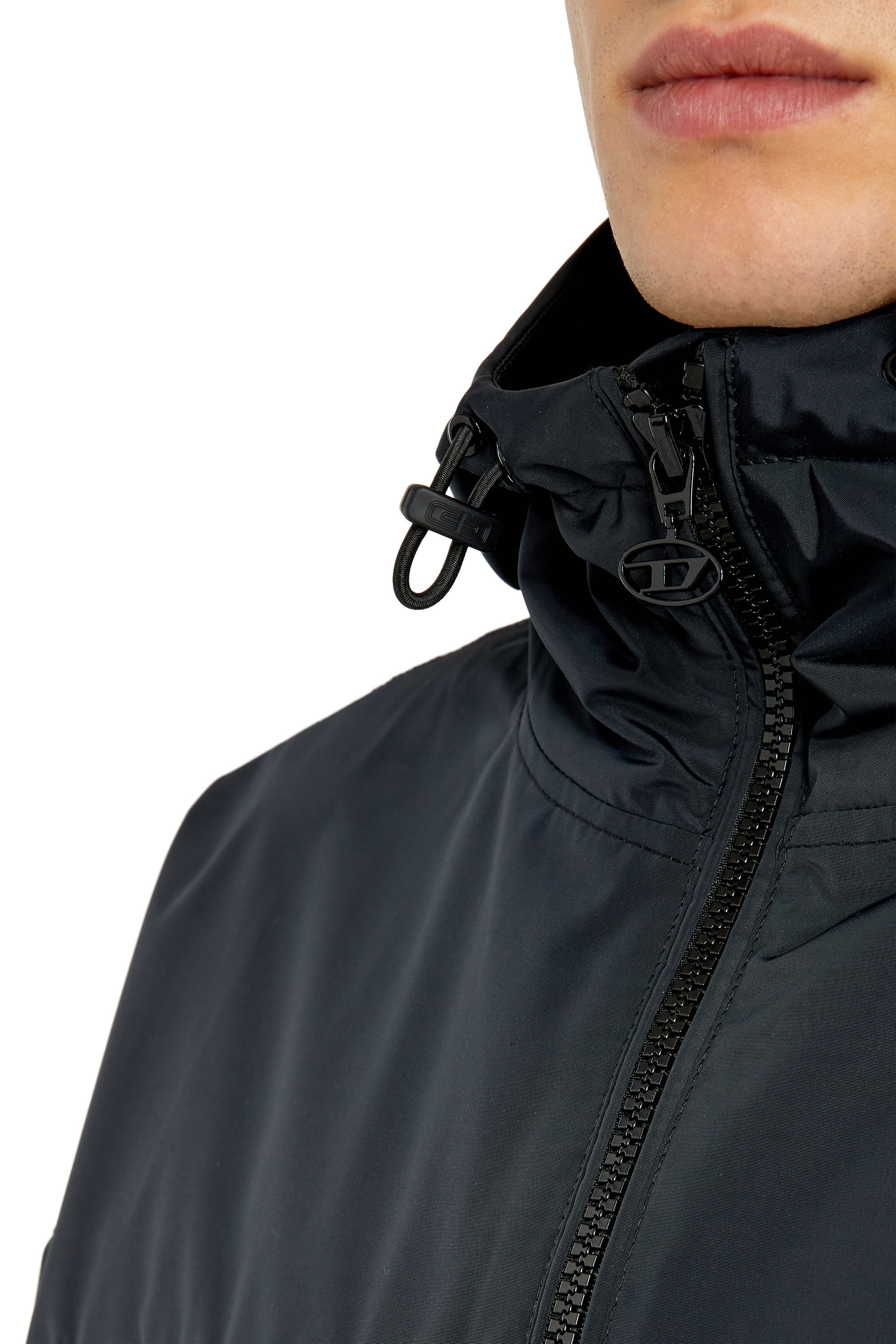 Diesel - W-HENNES, Male's Hooded jacket with piped logo in Black - 4