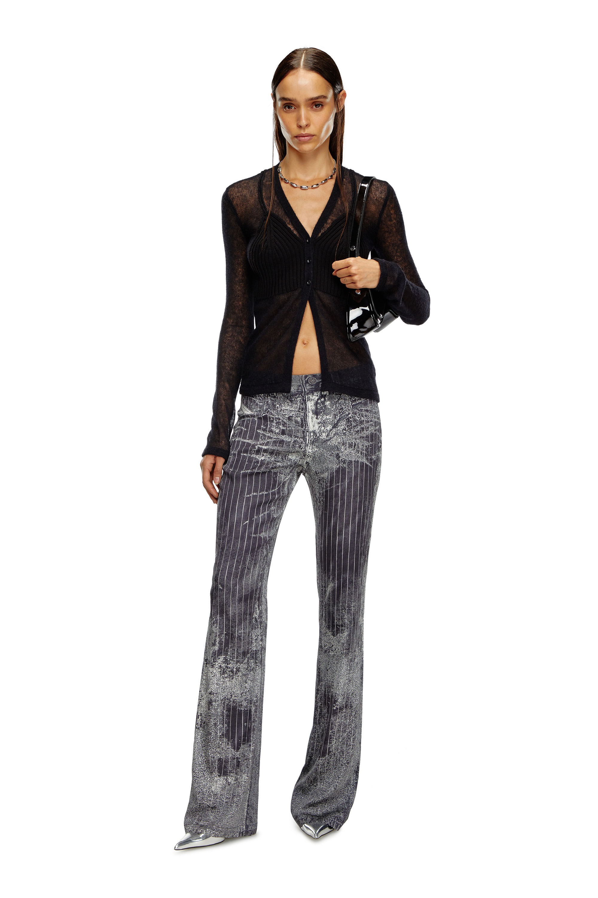 Diesel - M-ARINA, Female's Sheer cardigan with bra detail in Black - 1