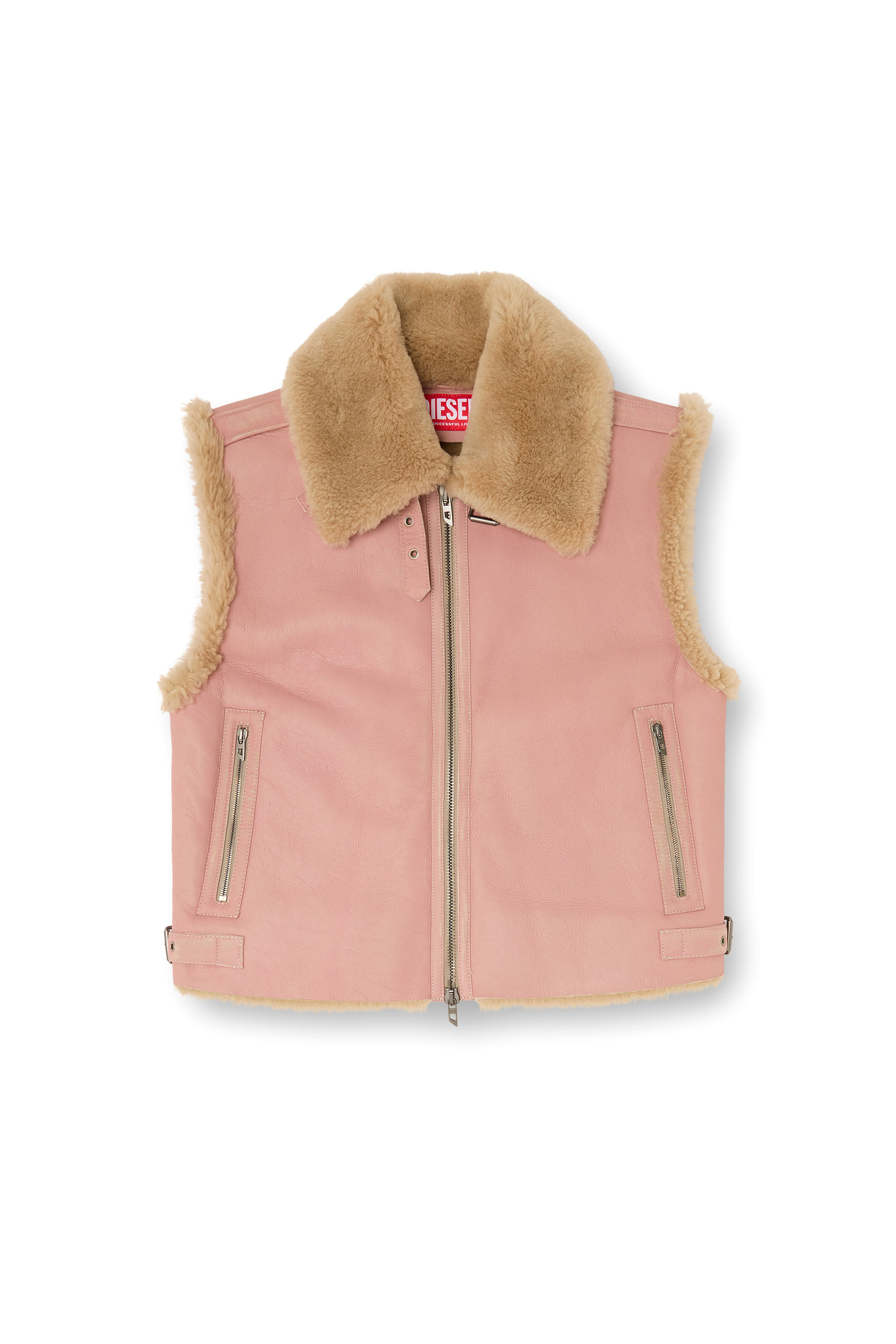 Diesel - L-HONT, Male's Shearling leather vest in Pink - 2