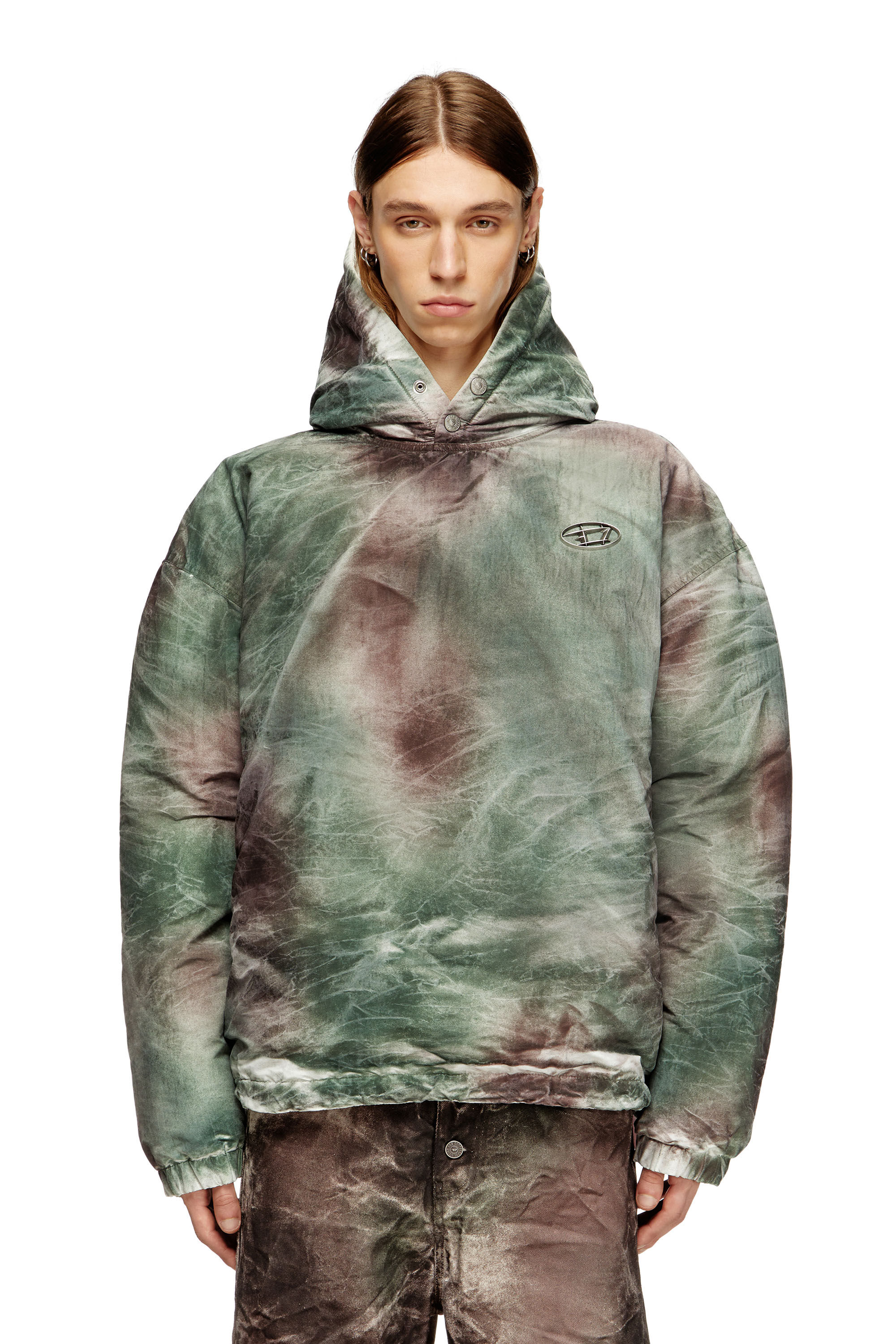 Diesel - W-THUG-JKT-PUFFY, Unisex's Puffy hooded jacket in camo nylon in Brown/Green - 3