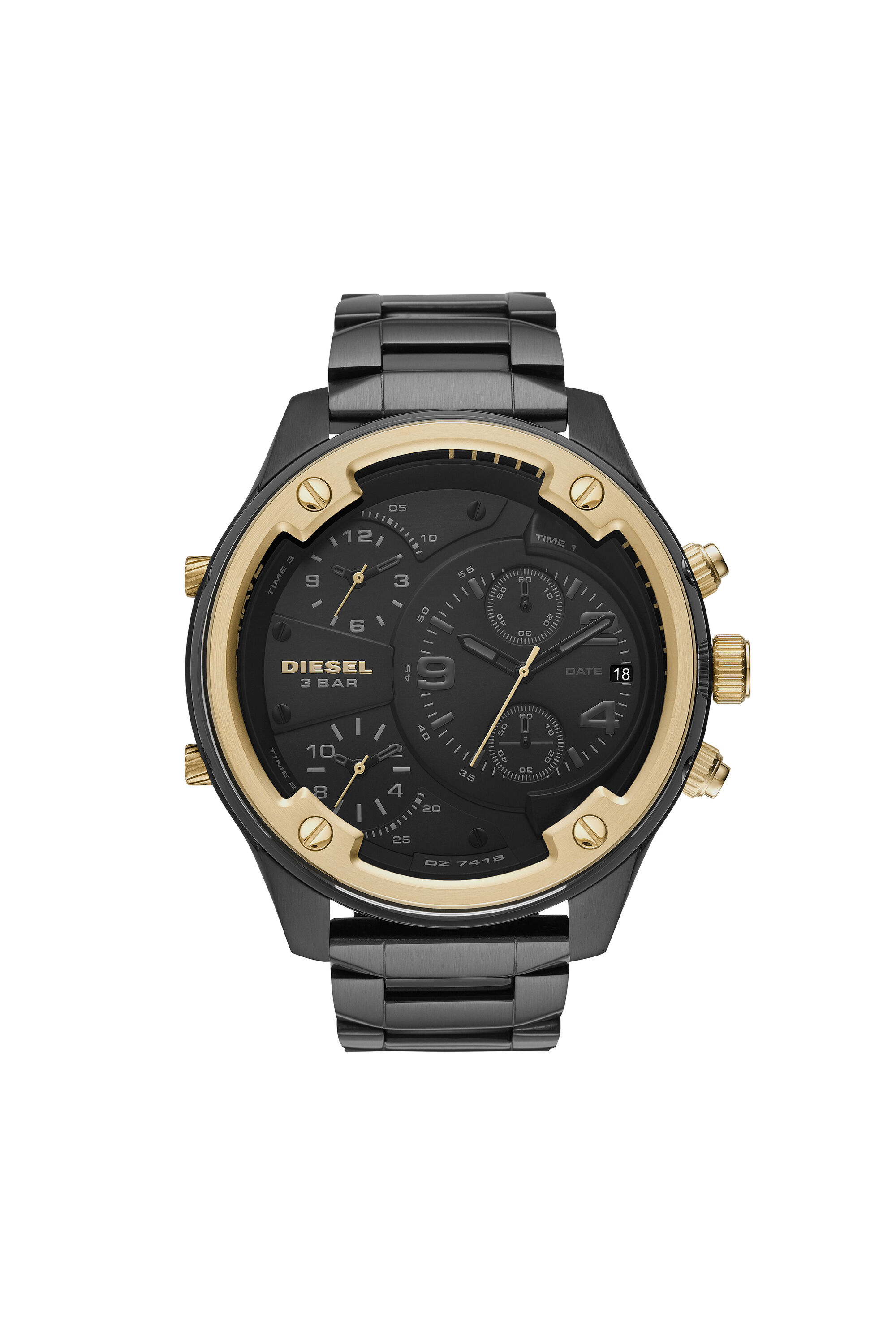 Diesel - DZ7418, Male's Boltdown chronograph stainless steel watch in Black/Gold - 1