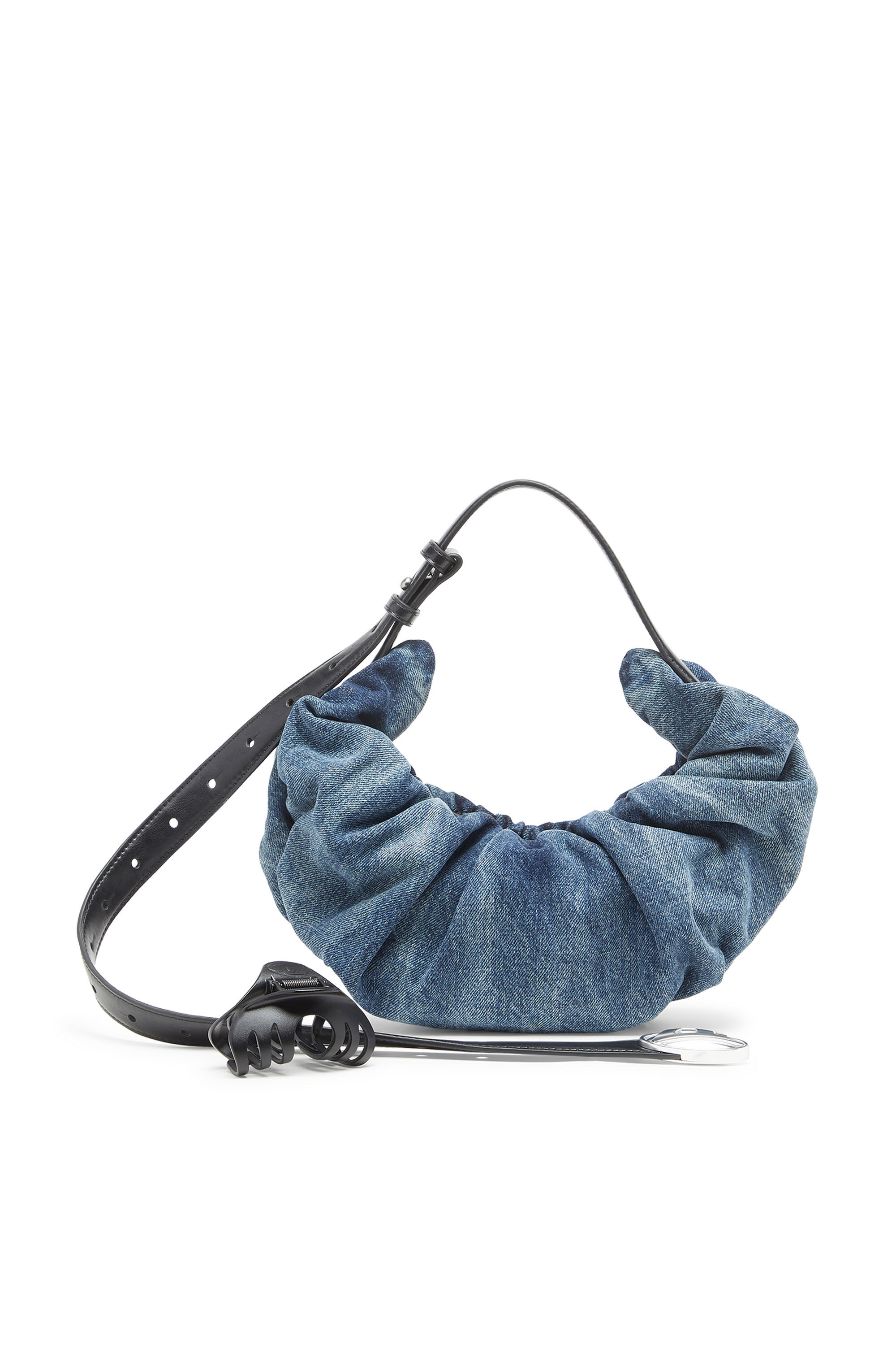 Women's Grab-D-Small scrunched hobo bag in treated denim | Blue