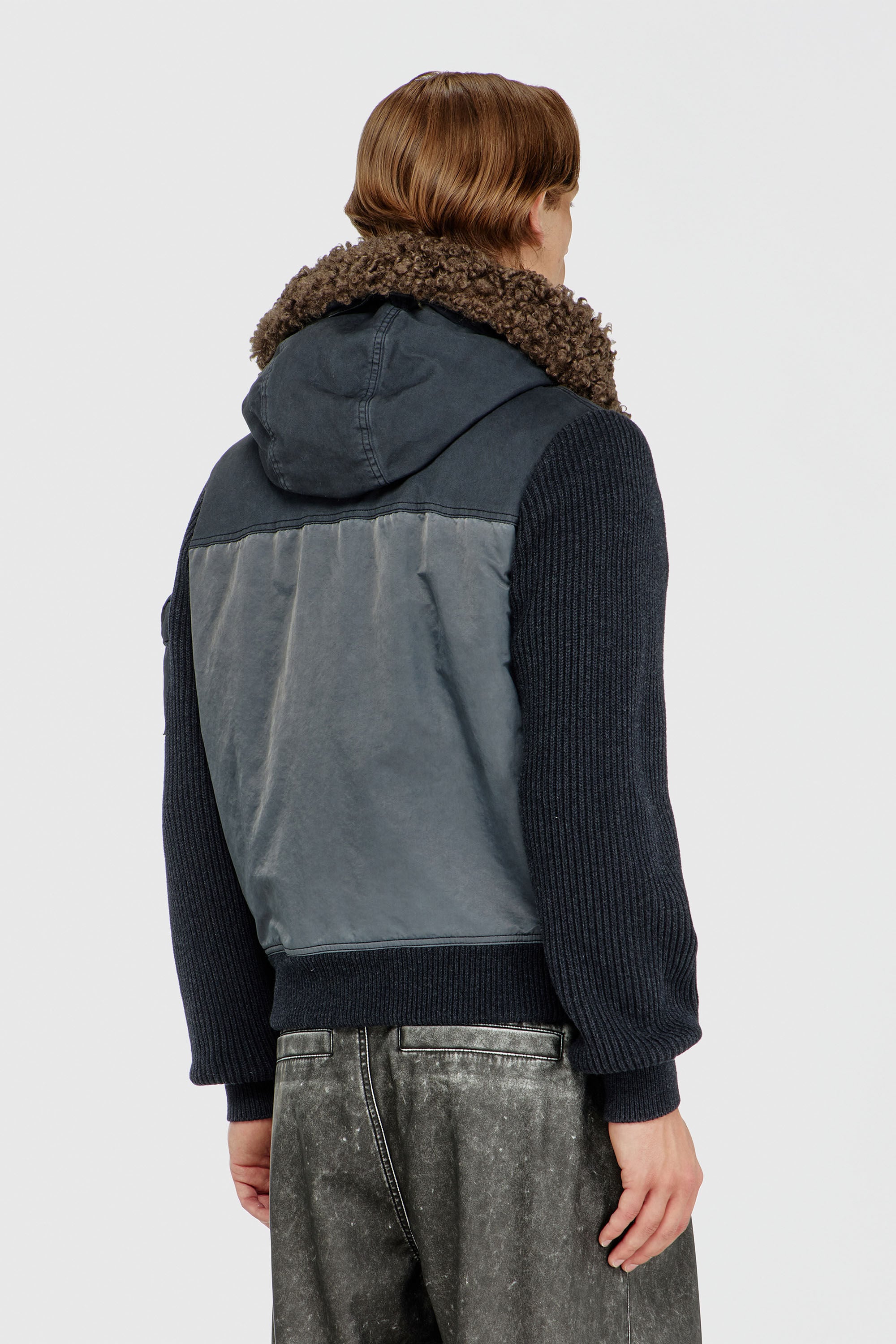 Diesel - W-DELLS, Male's Hooded padded jacket with knitted sleeves in Dark Blue - 5