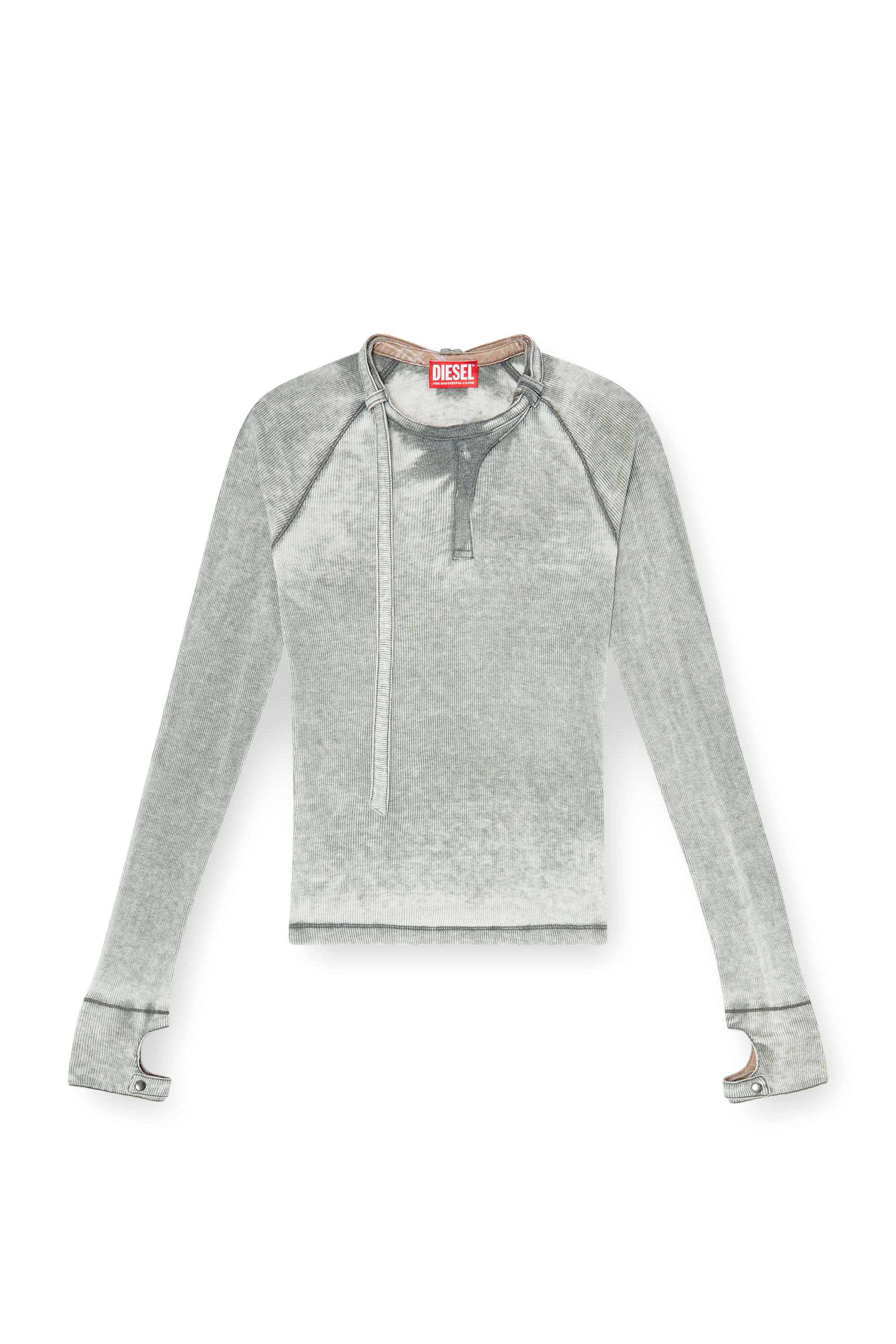 Women's Rib-jersey top with biker neck strap | Grey | Diesel