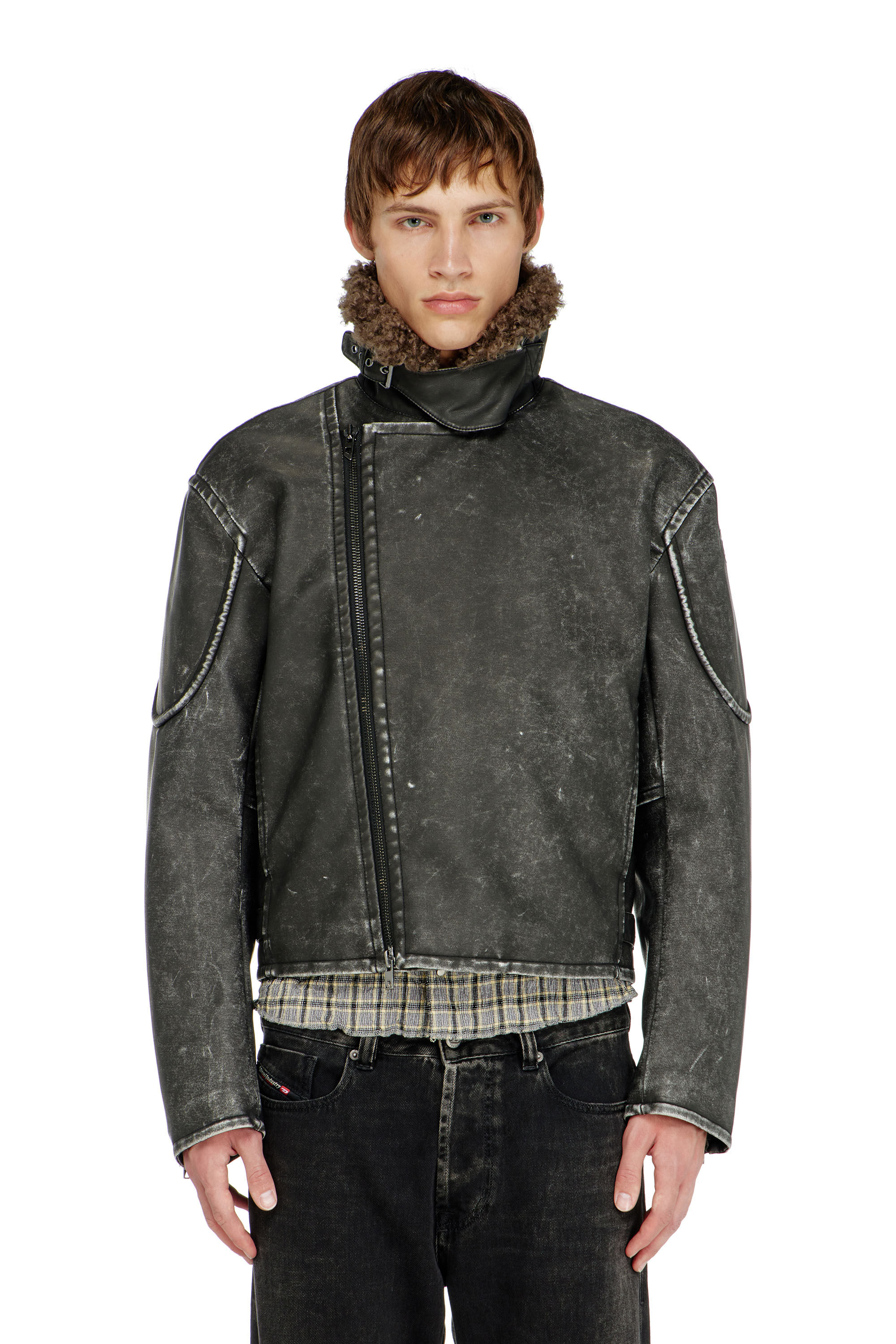 Diesel - W-ALEX, Chaqueta biker con cuello desmontable Hombre in Gris - 6