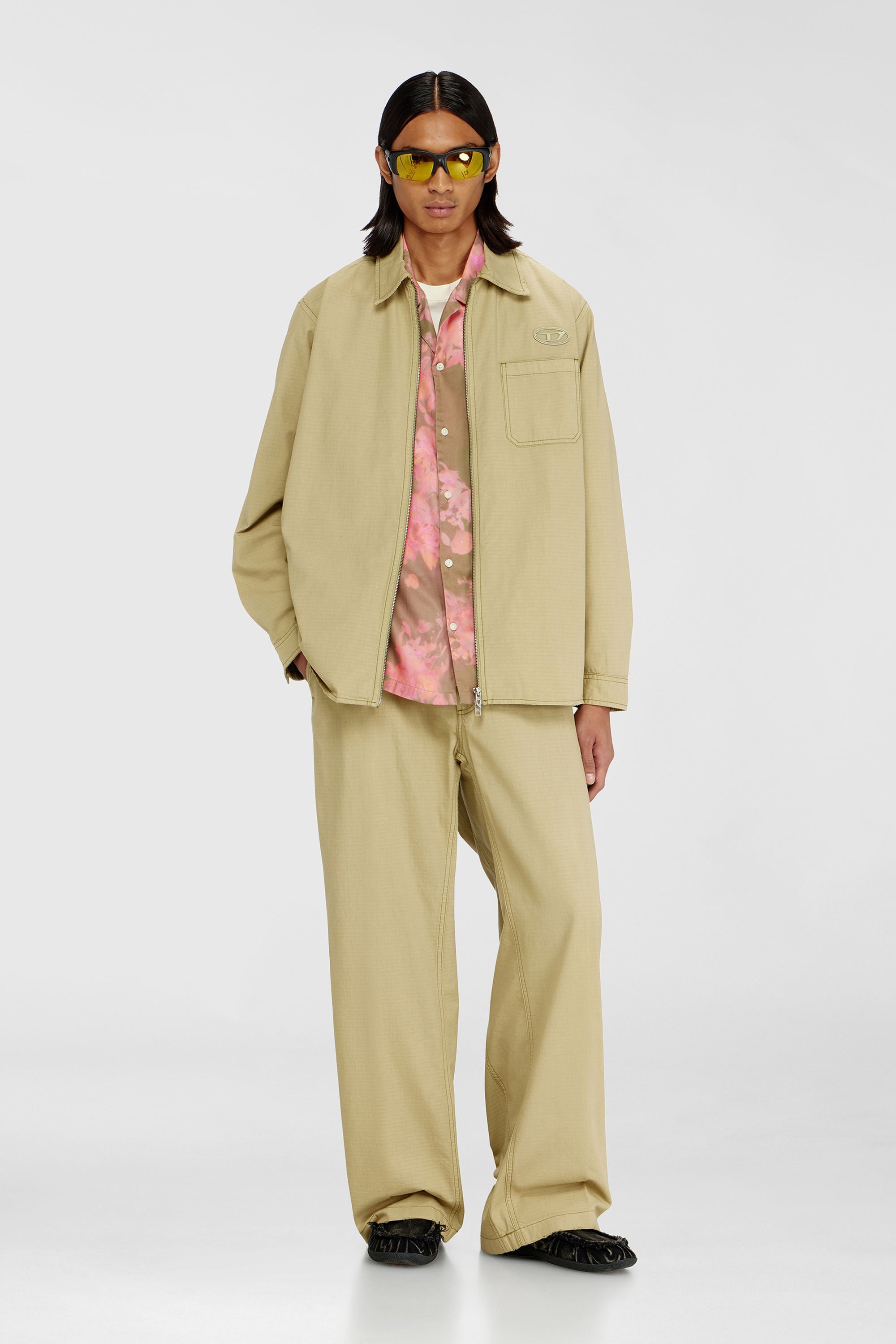 Diesel - S-ALIAS-ZIP, Camisa ripstop con cierre de cremallera Hombre in Beige - 1