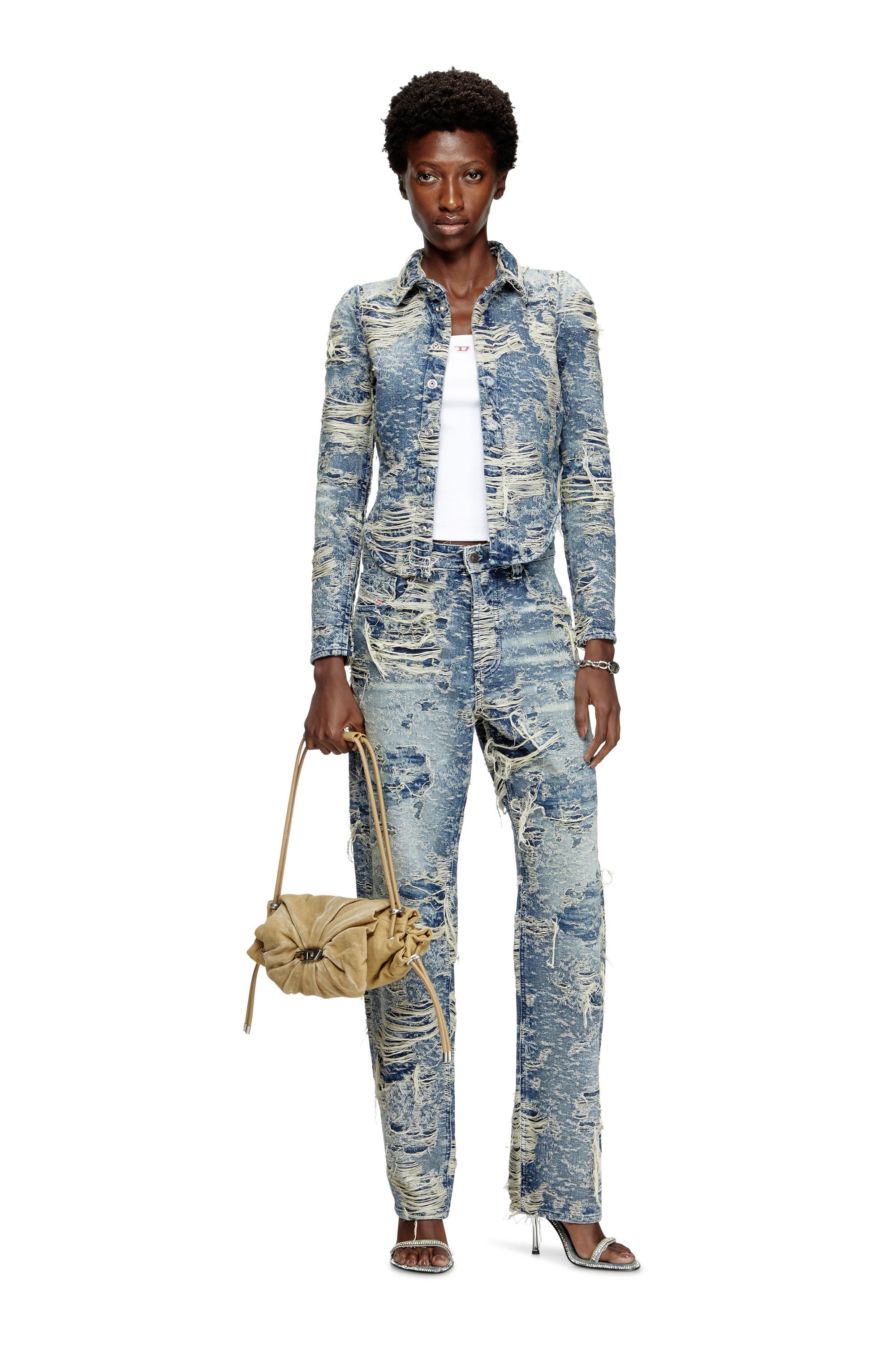 Women's Shirt in jacquard denim with floating threads | Blue
