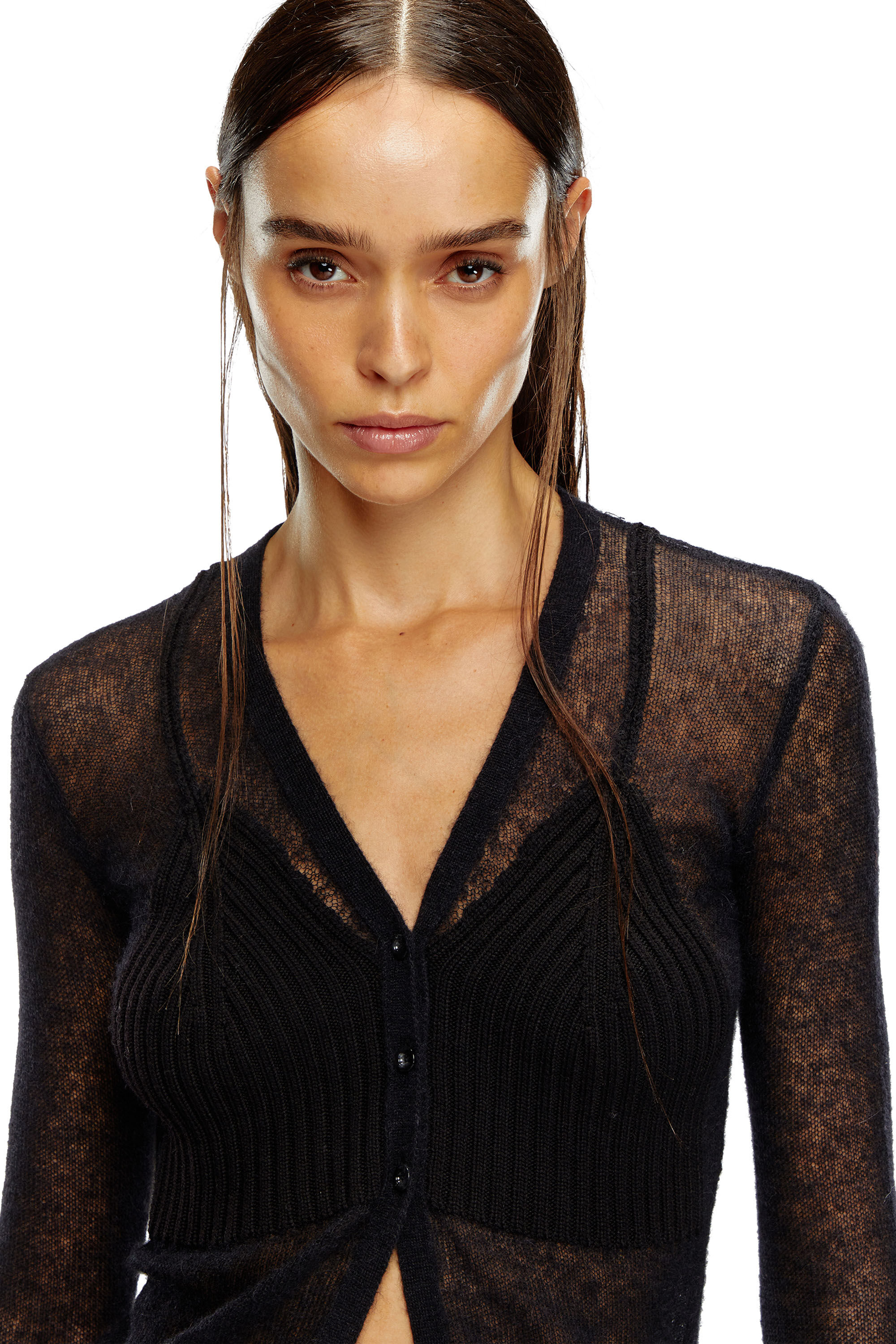 Diesel - M-ARINA, Female's Sheer cardigan with bra detail in Black - 5