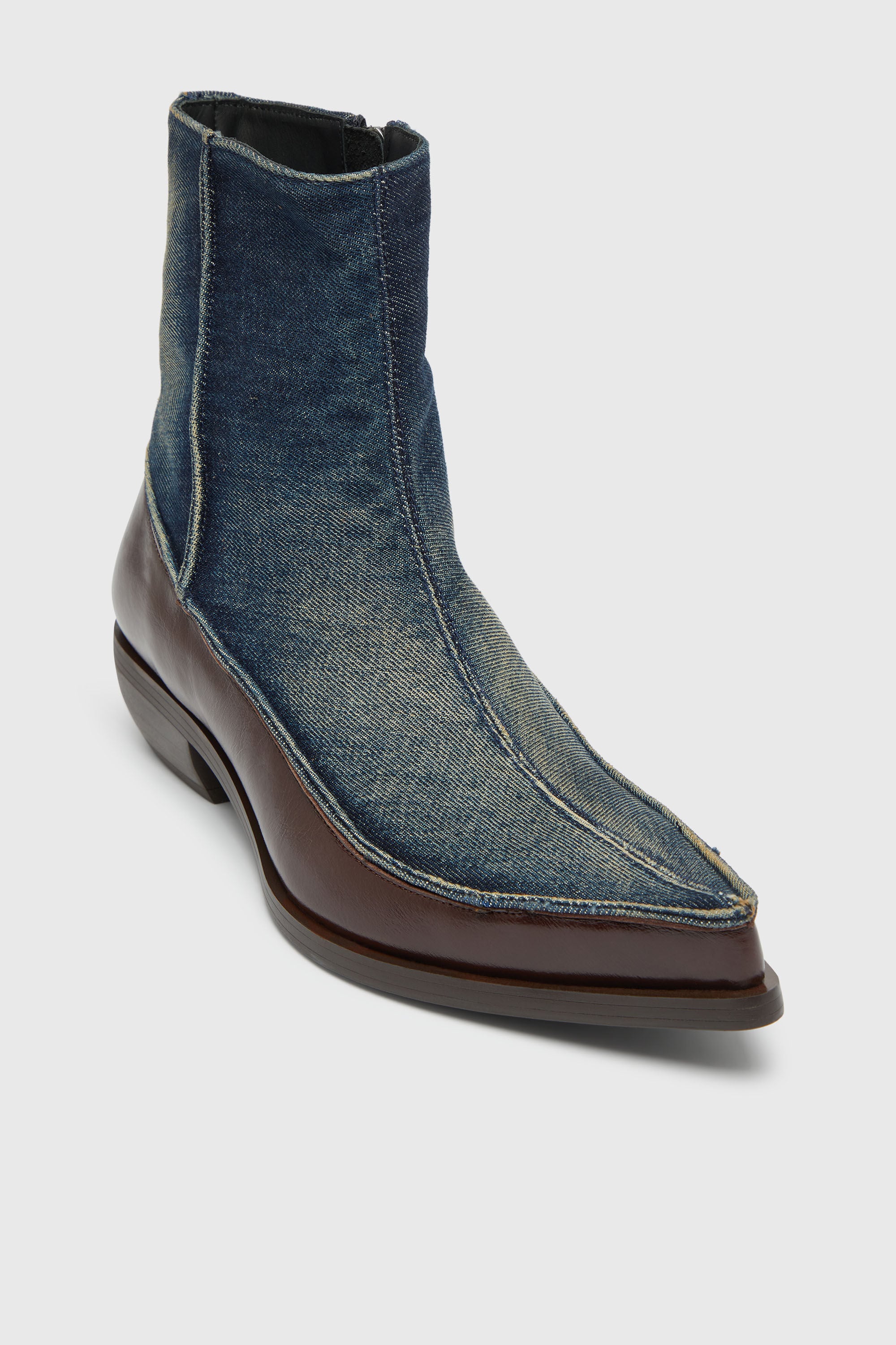 Men's D-Frido-Western ankle boots in leather and denim | Blue