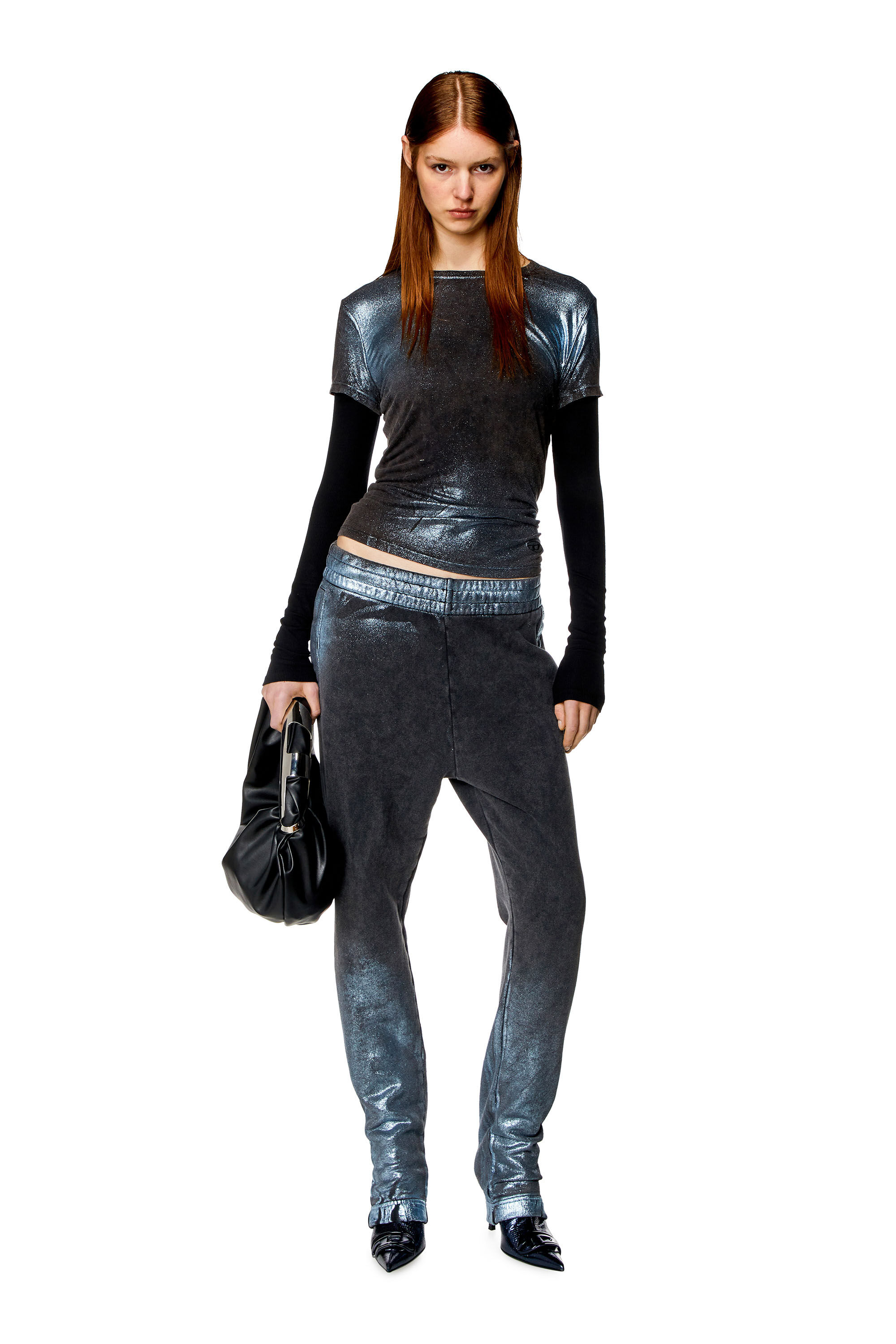 Diesel - P-LEB, Woman's Faded metallic sweatpants in Black/Blue - 1