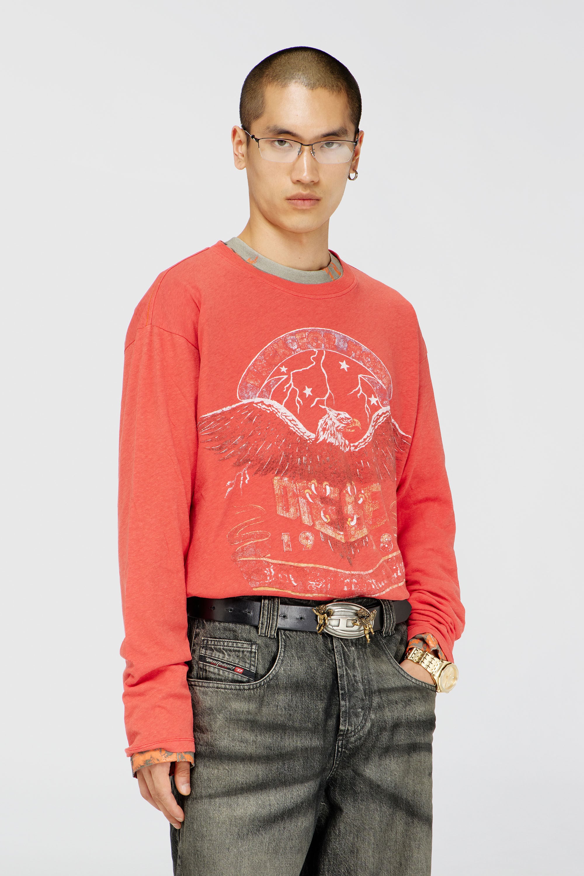 Diesel - T-GERI-LS, Camiseta de manga larga con gr&aacute;ficos de concierto Hombre in Rojo - 3