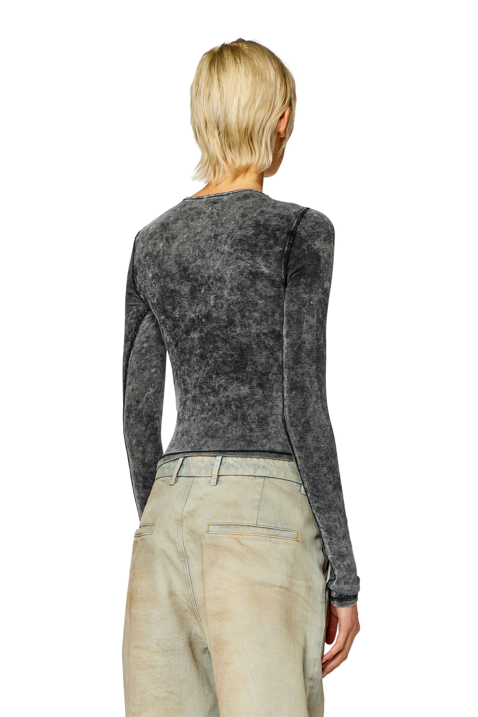 Diesel - T-RESPEC-LS, Woman's Ribbed top with oval D plaque in Dark grey - 4