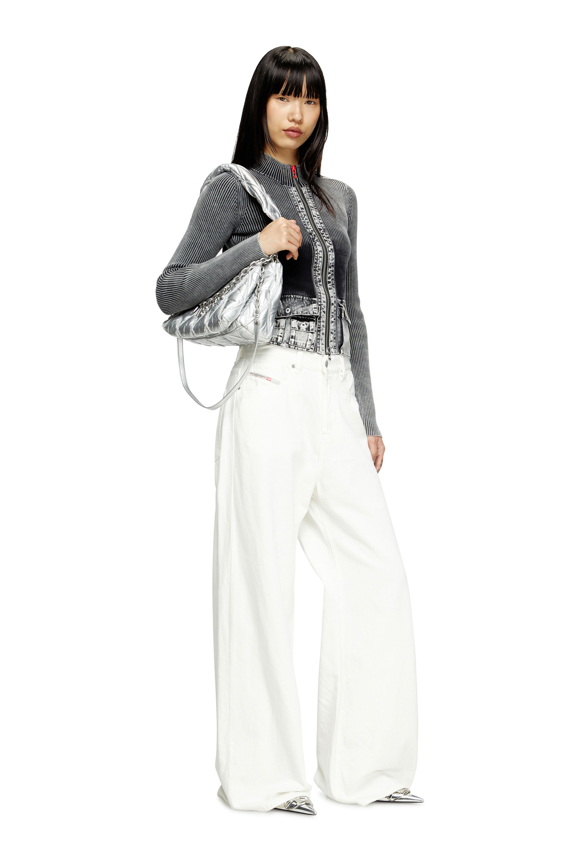 Women's Charm-D M-Shoulder bag in quilted metallic nylon