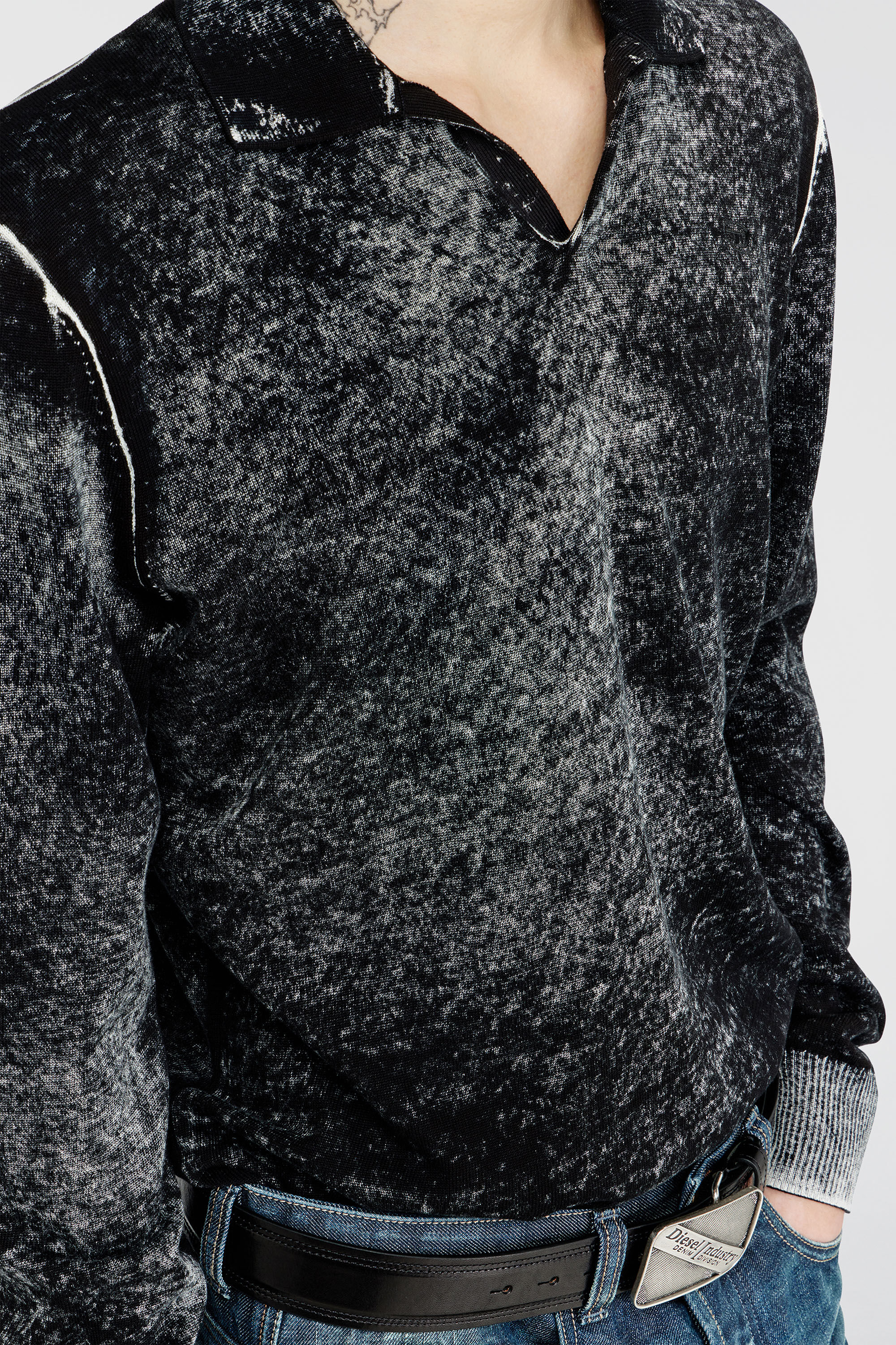 Diesel - K-LAWRENCE, Man's Polo jumper with faded reverse print in Grey/Black - 5