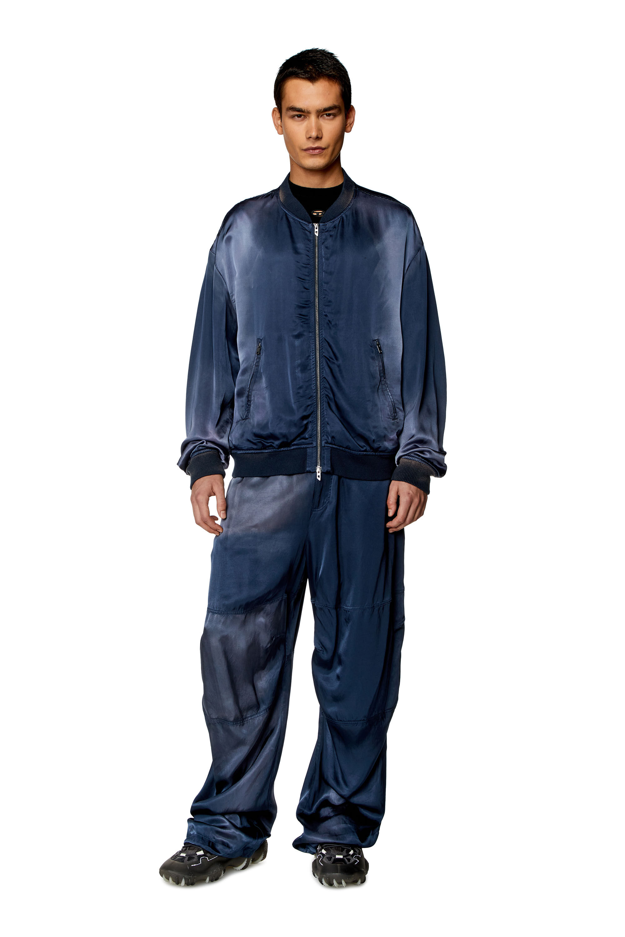 Diesel - J-MARTEX, Male's Satin bomber jacket with faded effect in Blue - 1
