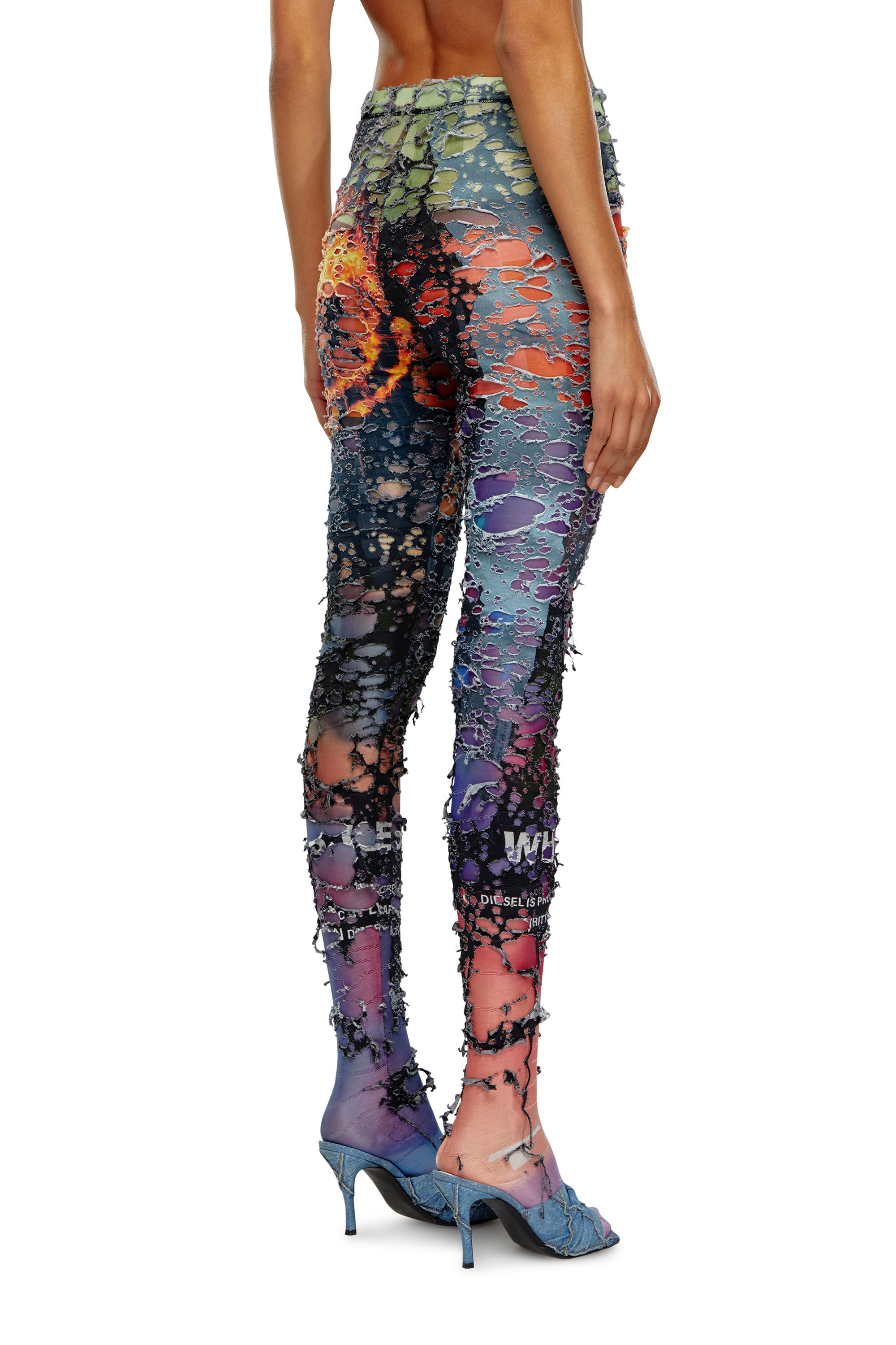 Diesel - P-KOLL-DEV, Female's Destroyed tights with cinema prints in Orange/Pink - 5