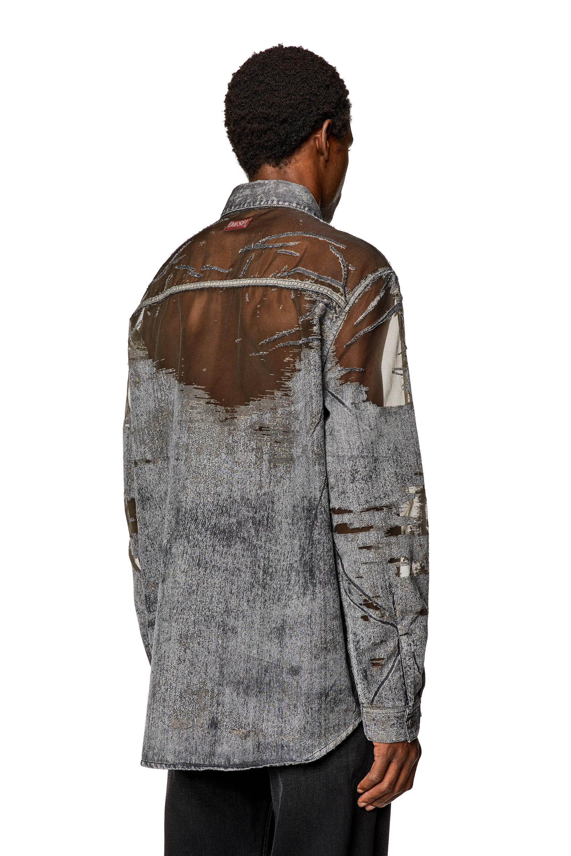Diesel - D-SIMPLY-OVER-FSD, Man's Denim shirt with devor&eacute; in Dark grey - 5