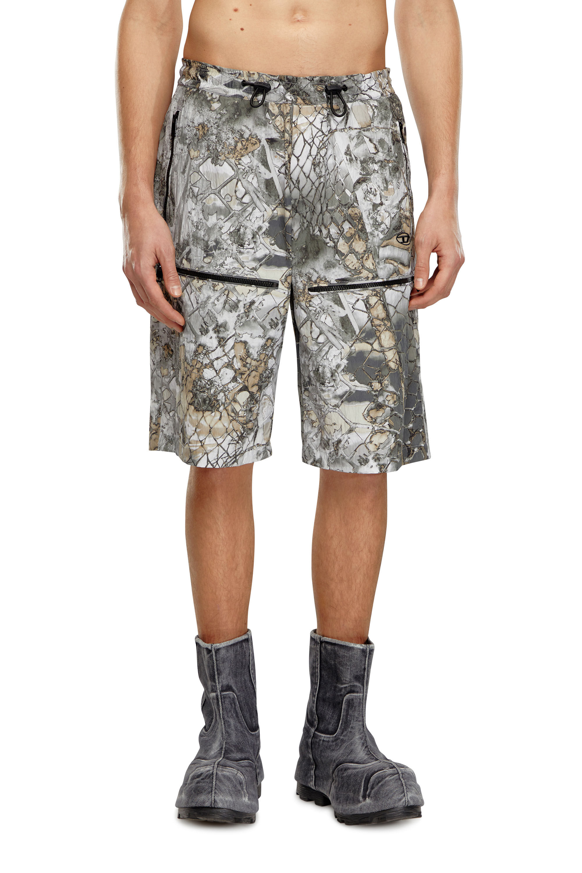 Diesel - P-MCKELL-SHORT-A, Male's Nylon cargo shorts with abstract print in Grey - 3