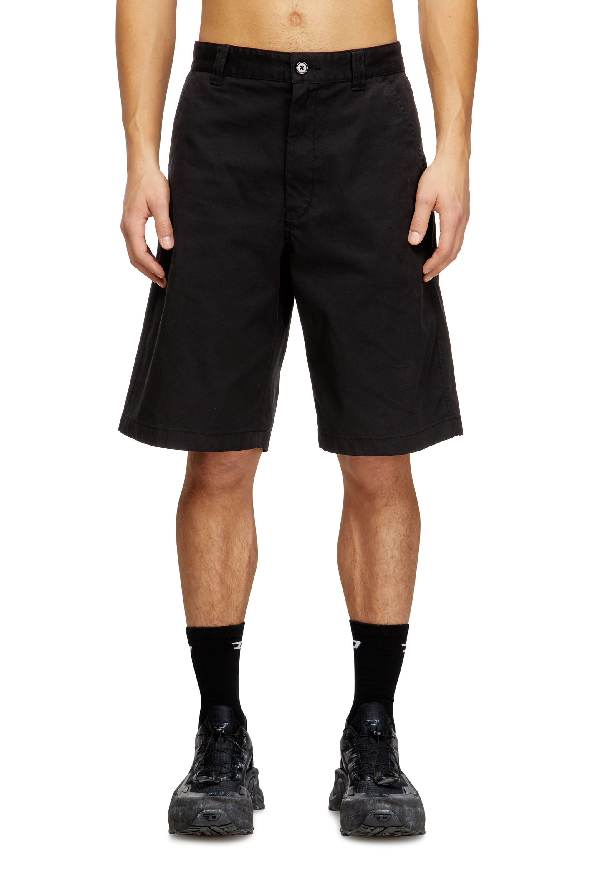 diesel 25fw クロップテーラード　チェック　サイズ42 Men's Cotton shorts with stonewash treatment | Black | Diesel