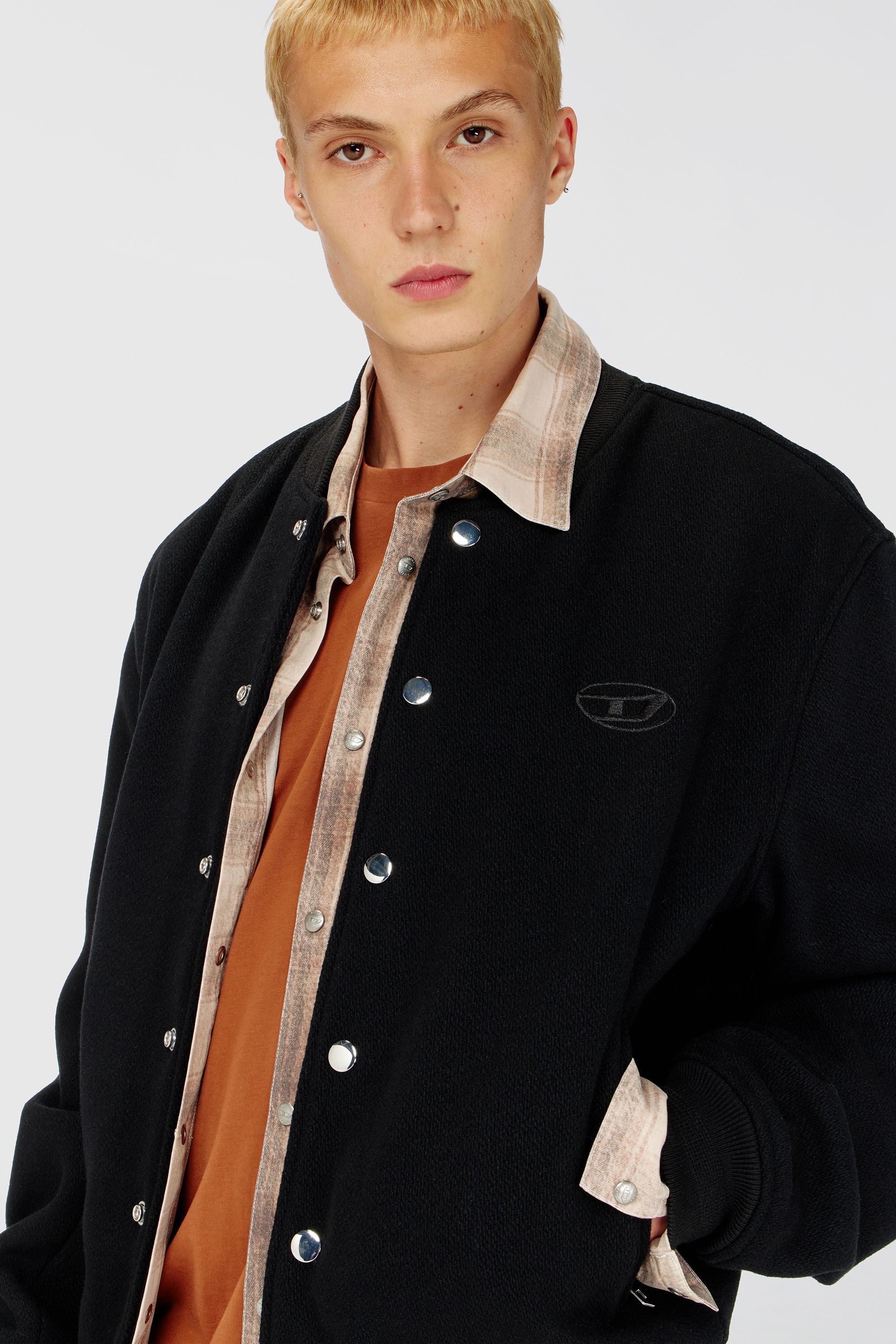 Diesel - J-ARRY-WRD, Man's Bomber jacket in felted wool blend in Black - 4